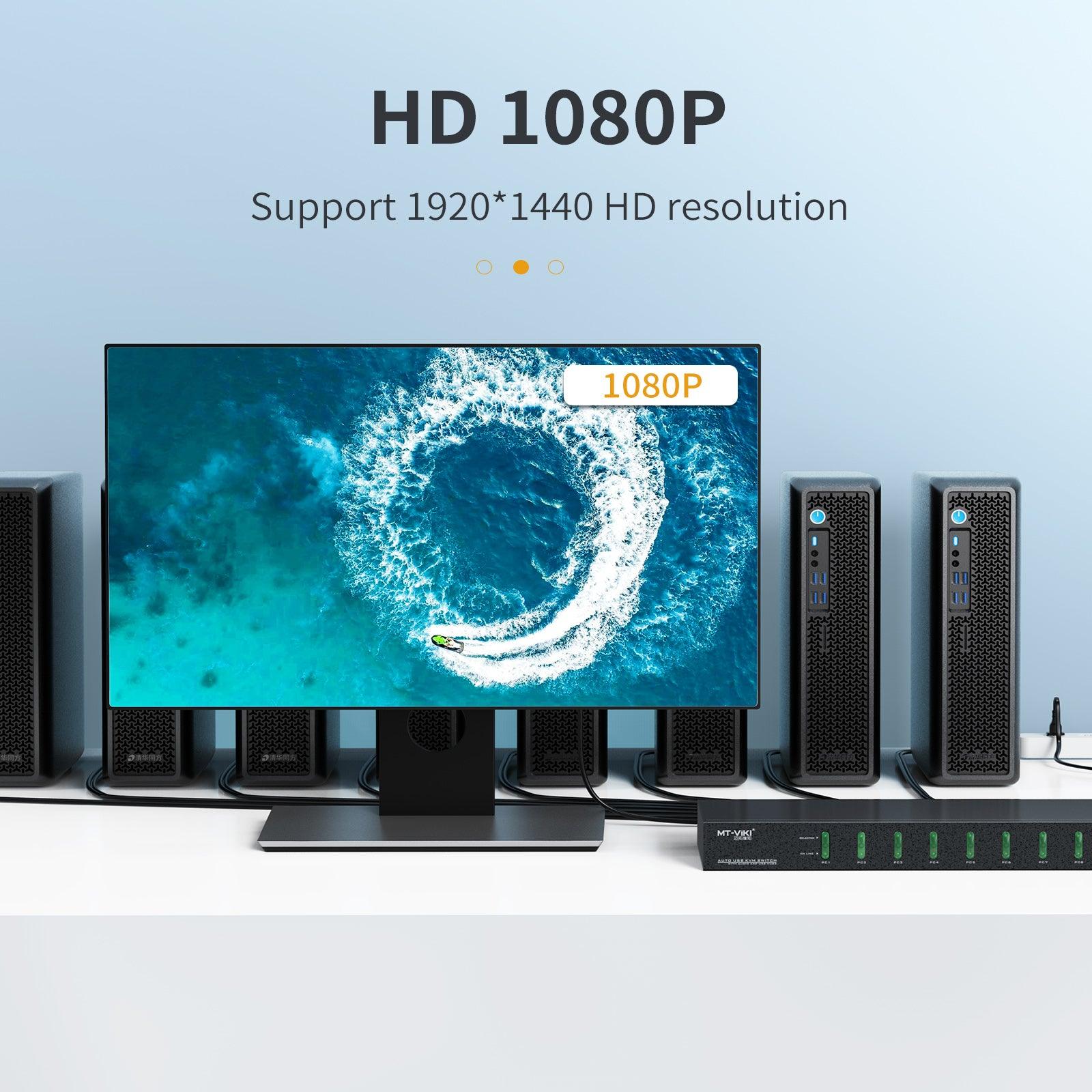 Industrial VGA KVM Switch Console 8 port + Cables, Hotkey/OSD/Daisy Chain（0801VK） - MT-VIKI