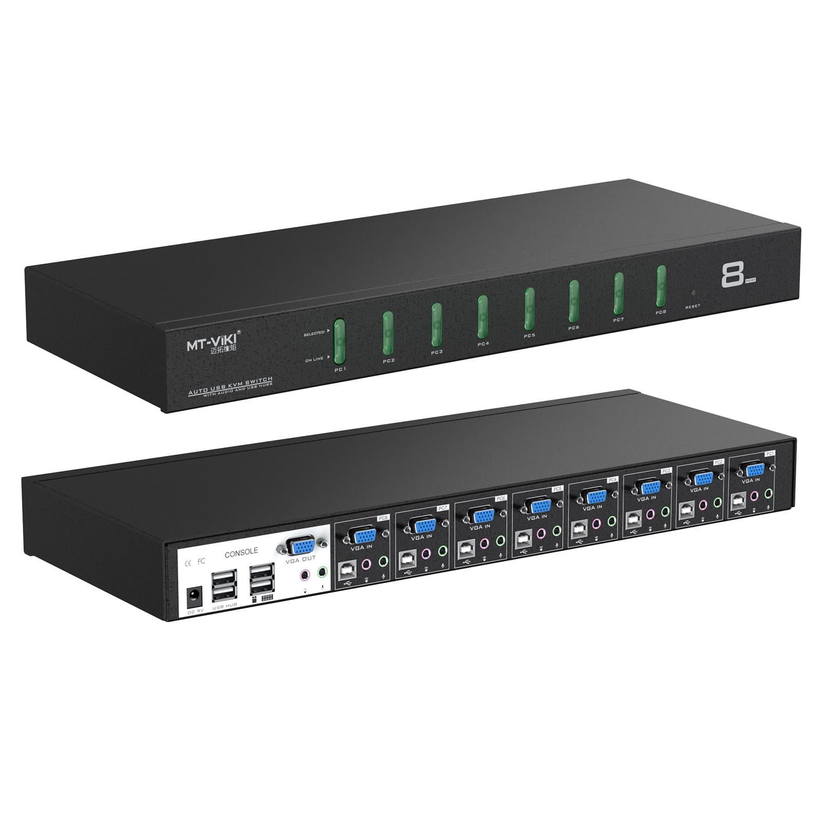 Industrial VGA KVM Switch Console 8 port + Cables, Hotkey/OSD/Daisy Chain（0801VK） - MT-VIKI