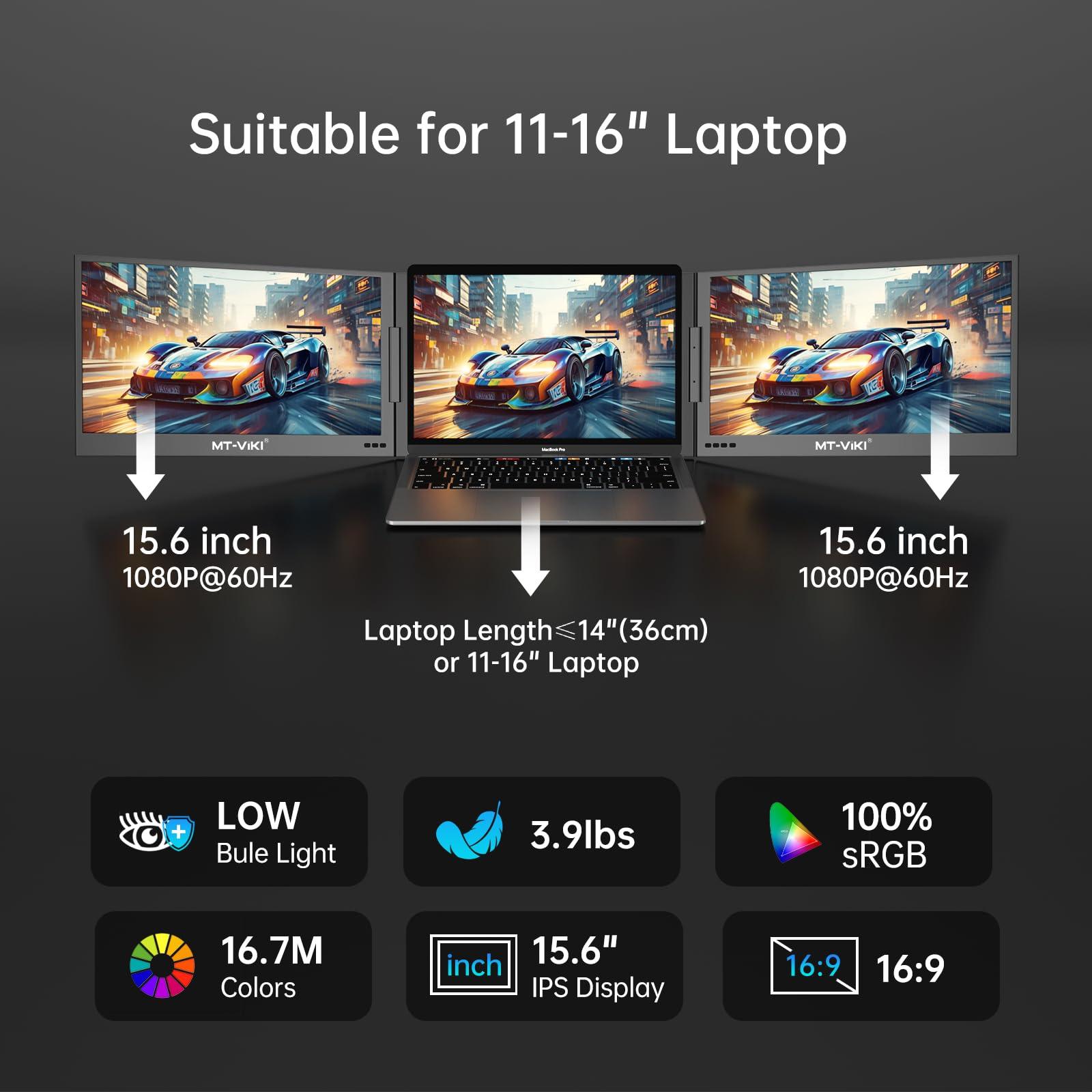 15.6 inch Laptop Screen Extender, Potable Screen for Laptop Only One USB-C Cable Connection（LMP1） - MT-VIKI