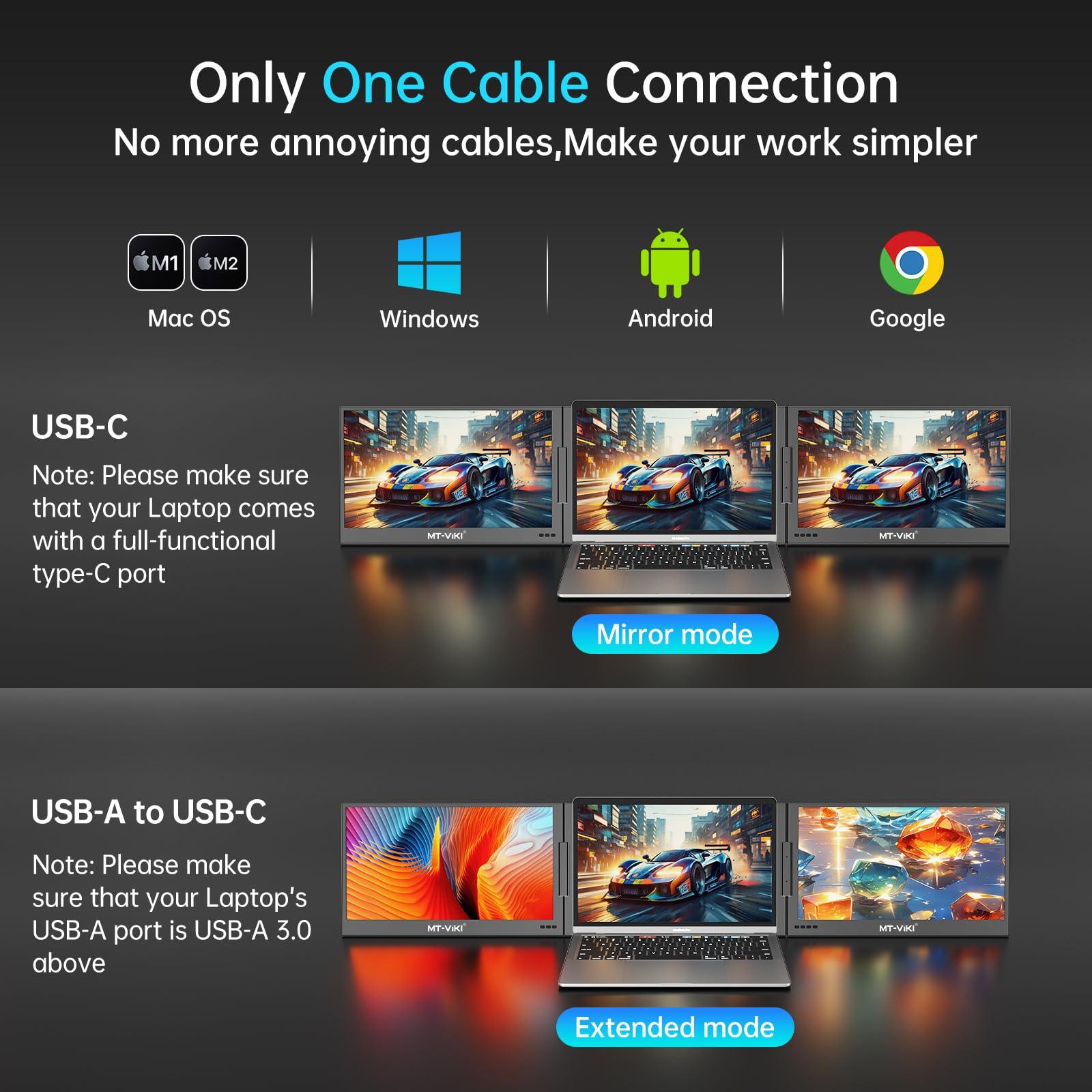 15.6 inch Laptop Screen Extender, Potable Screen for Laptop Only One USB-C Cable Connection（LMP1） - MT-VIKI