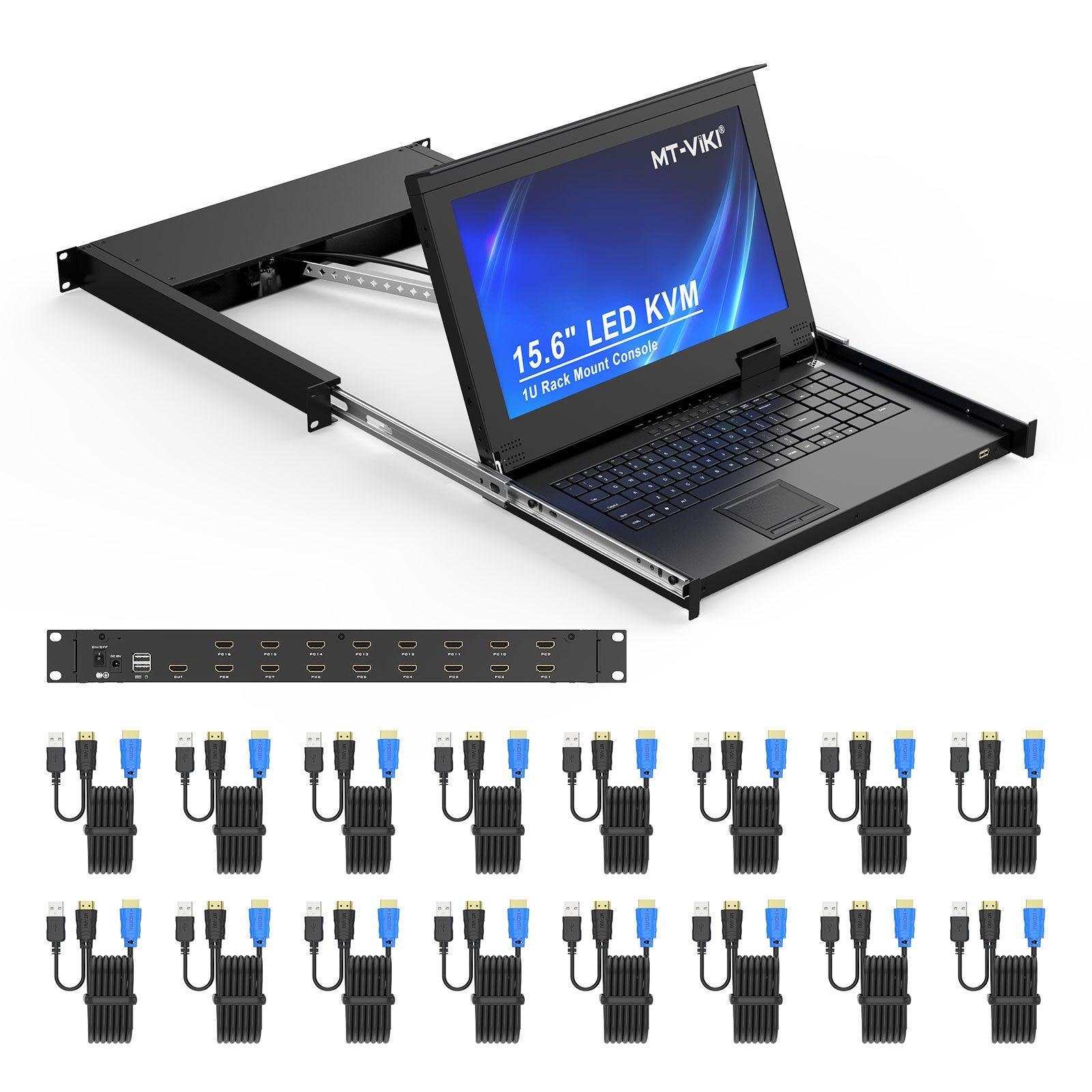 15.6" LCD KVM Switch HDMI 16 Port, MT-VIKI 1U LCD KVM Drawer + Cables（1516HL） - MT-VIKI