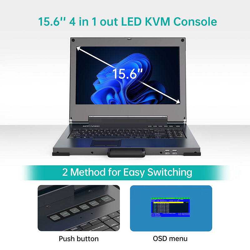 4K 15.6" LCD KVM Switch Console 1 port HDMI/VGA/DVI/DP Portable（1561UL） - MT-VIKI