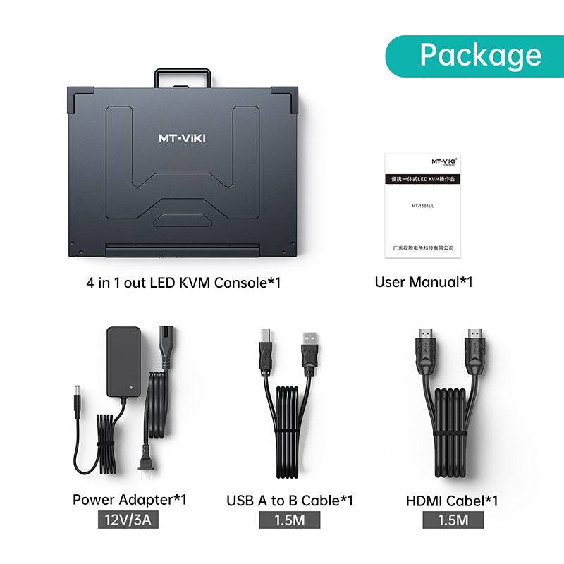 4K 15.6" LCD KVM Switch Console 1 port HDMI/VGA/DVI/DP Portable（1561UL） - MT-VIKI