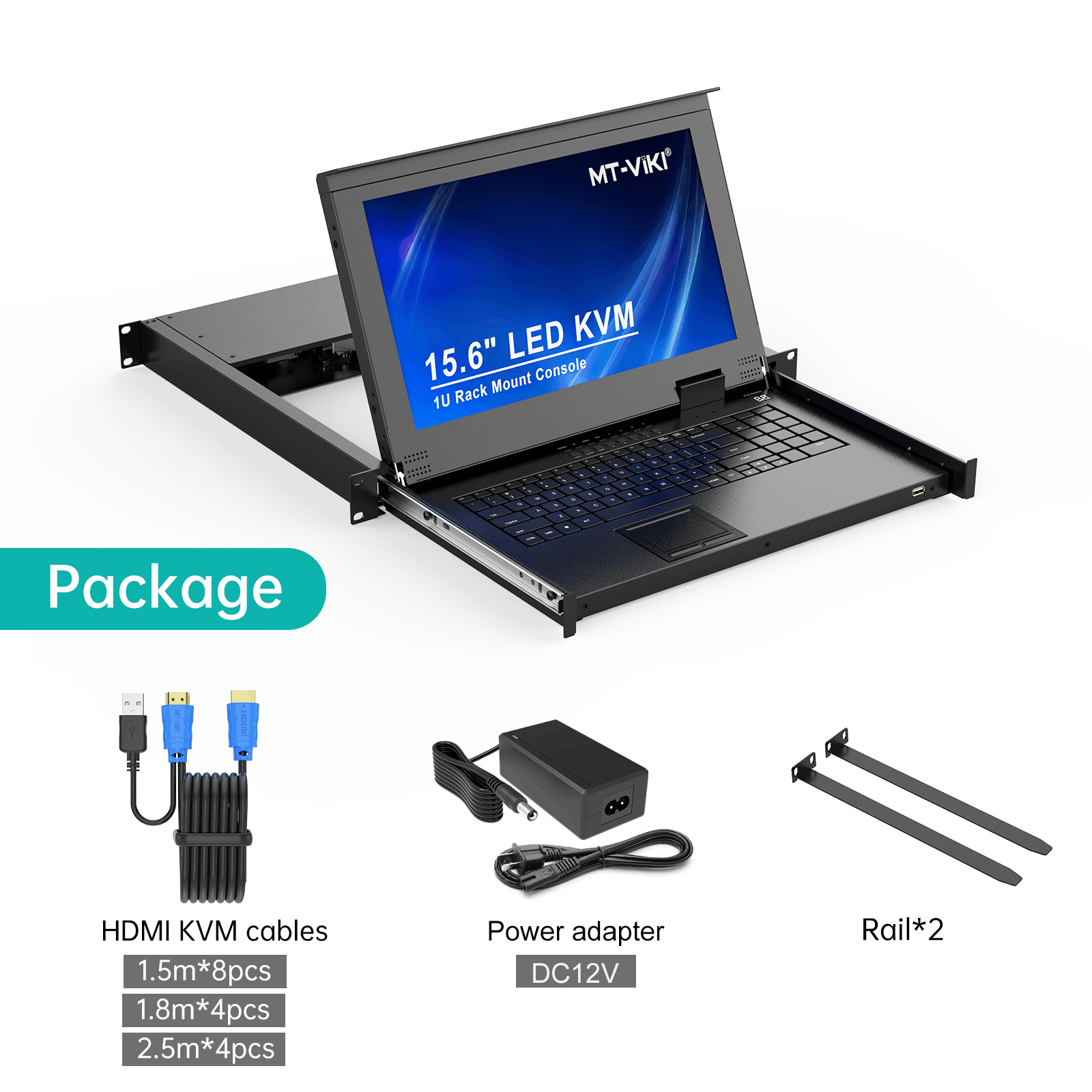 15.6" LCD KVM Switch HDMI 16 Port, MT-VIKI 1U LCD KVM Drawer + Cables（1516HL） - MT-VIKI
