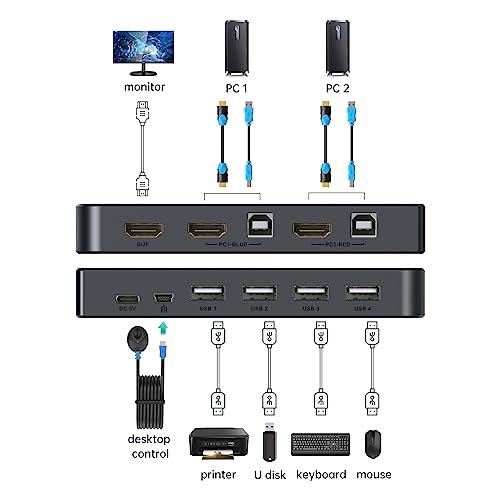 4K@60Hz KVM Switches HDMI 2 Port, 2 Computers 1 Monitor Share Keyboard Mouse Printer（KH2S） - MT-VIKI
