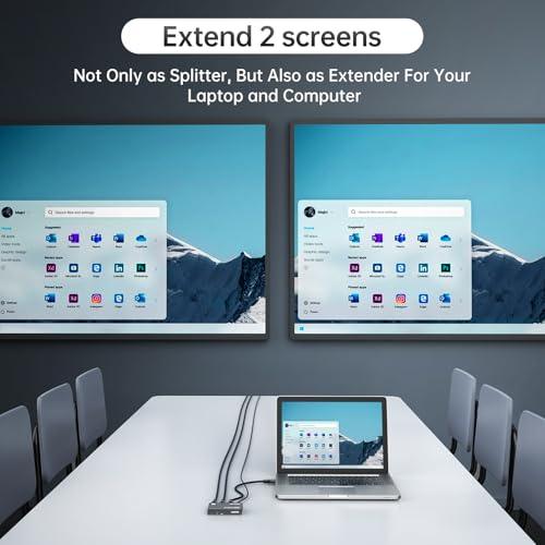 4K HDMI Splitter 1 in 2 Out, MT-VIKI Slim USB C Powered HDMI Splitter 1x2 for Dual Monitor（SP102-B） - MT-VIKI