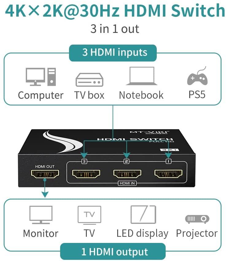 4K 30Hz 3 Port HDMI Switch Switcher 3 in 1 out Selector（SW301） - MT-VIKI