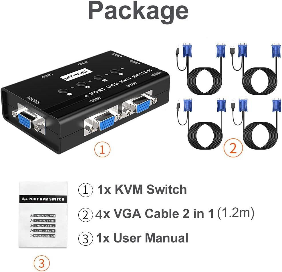 4 Port Desktop KVM Switch VGA + Cables（460KL） - MT-VIKI