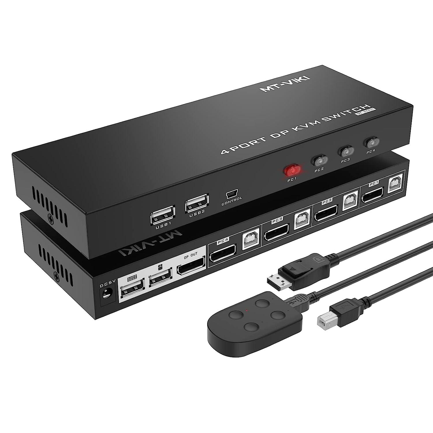 4 Port DP Displayport KVM Switch 4K@60Hz + Cables（PK401） - MT-VIKI