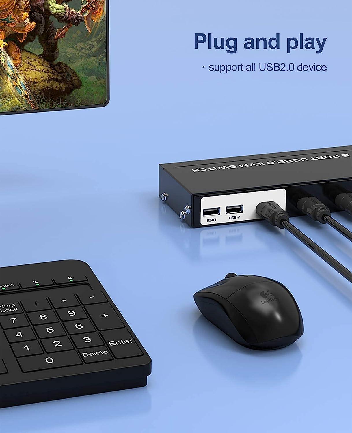 8 Port KVM Switch HDMI 4K@30Hz + Cables for 1U Rack（801HK-C） - MT-VIKI