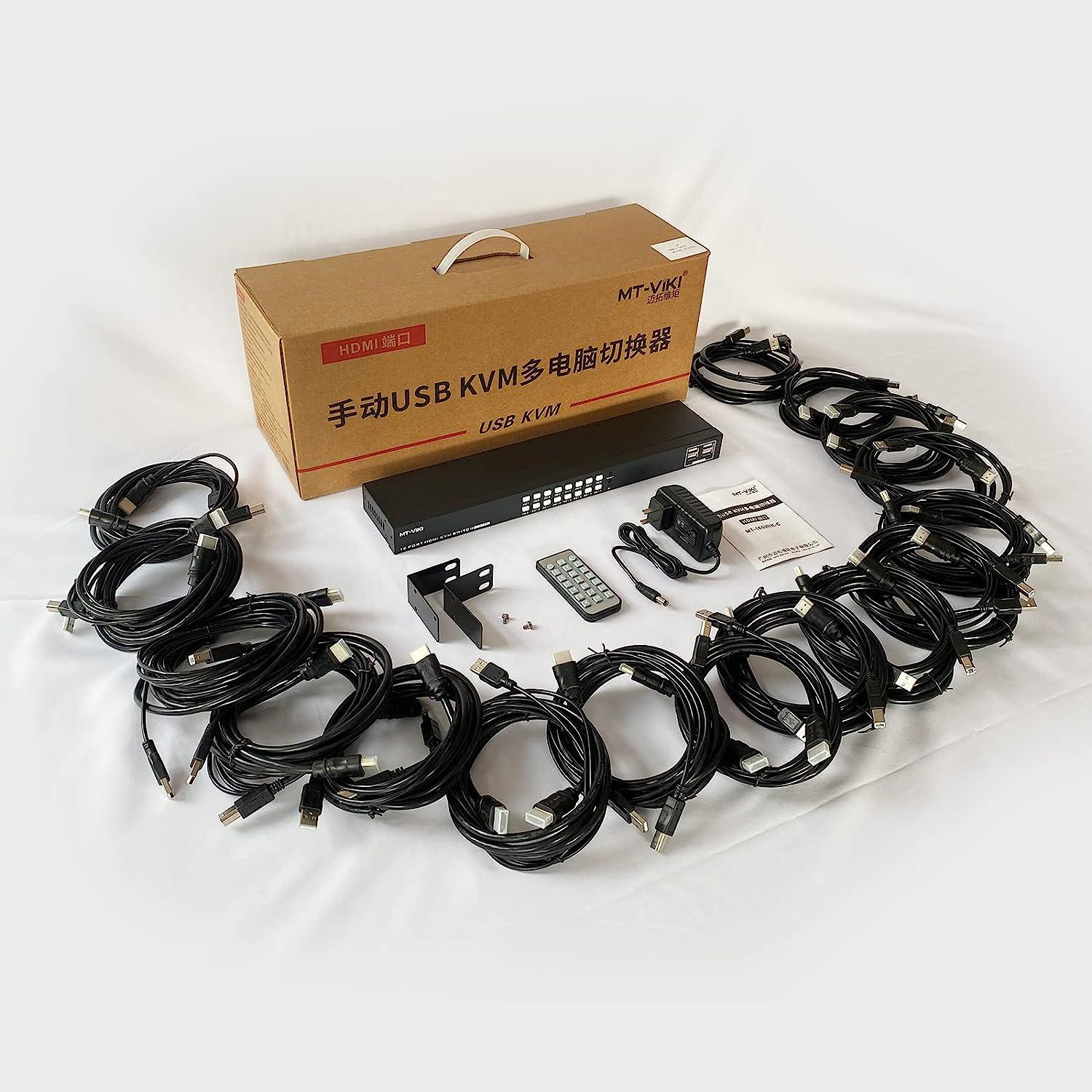 16 Port KVM Switch HDMI 4K@30Hz + Cables for 1U Rack（1601HK-C） - MT-VIKI