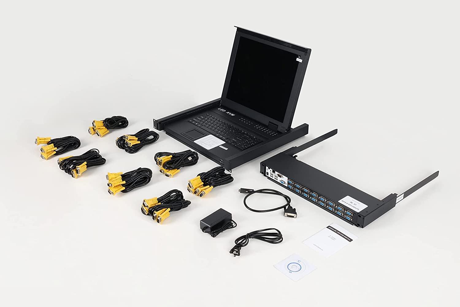 8 Port 17" IP LCD KVM Console Switch Drawer VGA + Cables For 1U Rack（1708UL-IP） - MT-VIKI