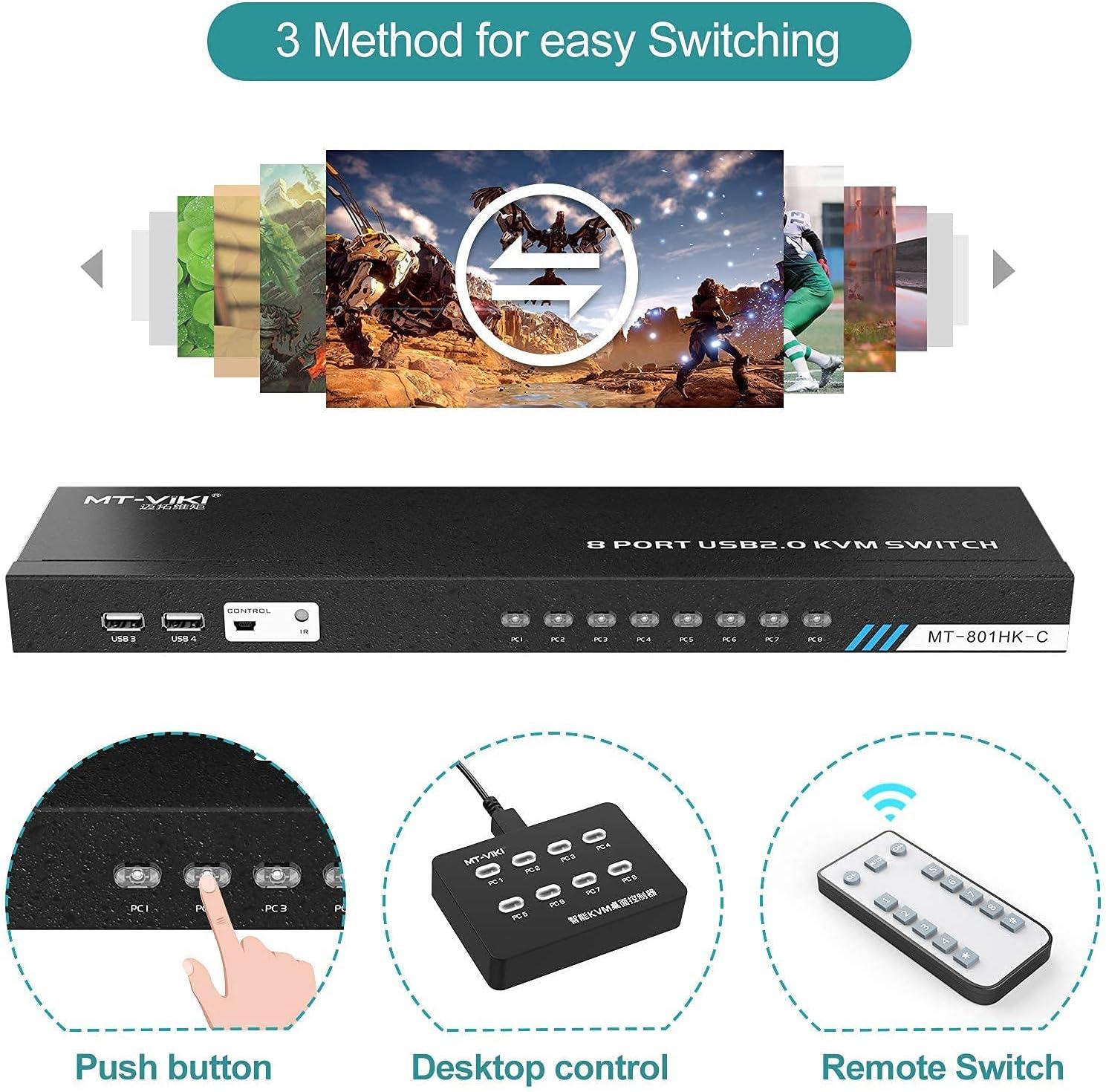 8 Port KVM Switch HDMI 4K@30Hz + Cables for 1U Rack（801HK-C） - MT-VIKI