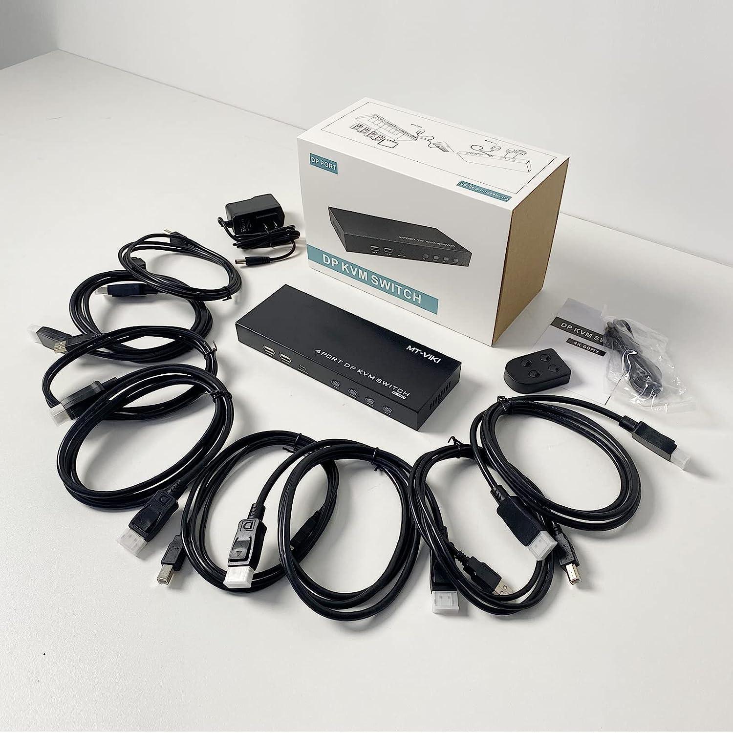 4 Port DP Displayport KVM Switch 4K@60Hz + Cables（PK401） - MT-VIKI