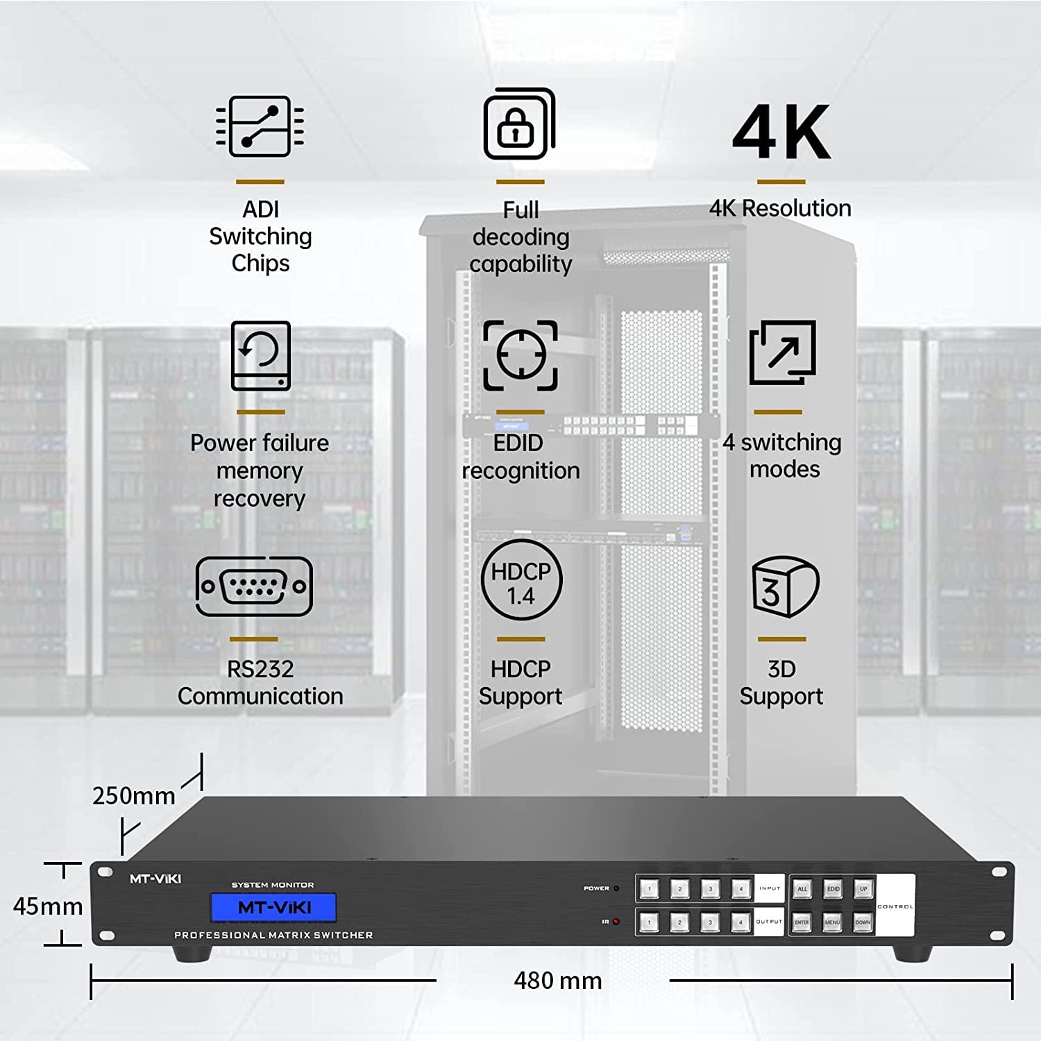 HDMI Matrix 4x4 4K@30Hz Matrix Switcher 4 in 4 out（HD4X4 ） - MT-VIKI