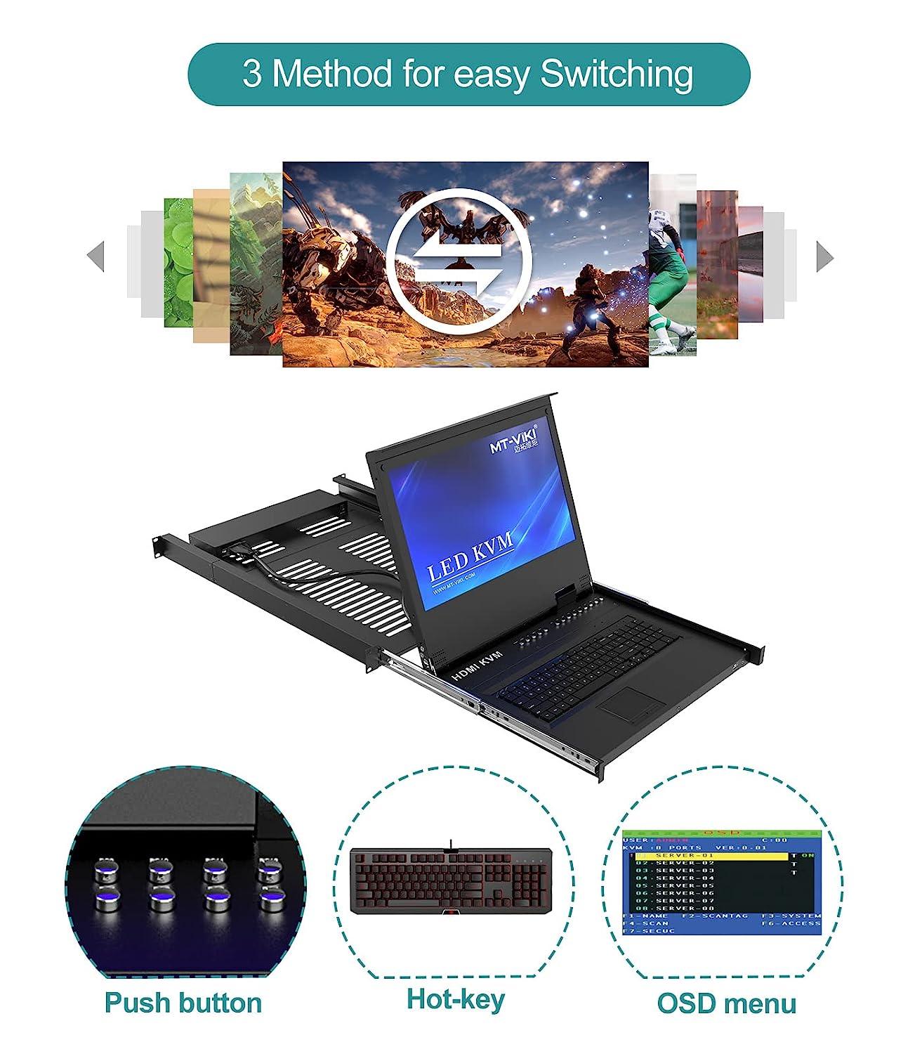 17" LCD KVM Console Switch Drawer 8 Port HDMI + Cables For 1U Rack（17308HL） - MT-VIKI