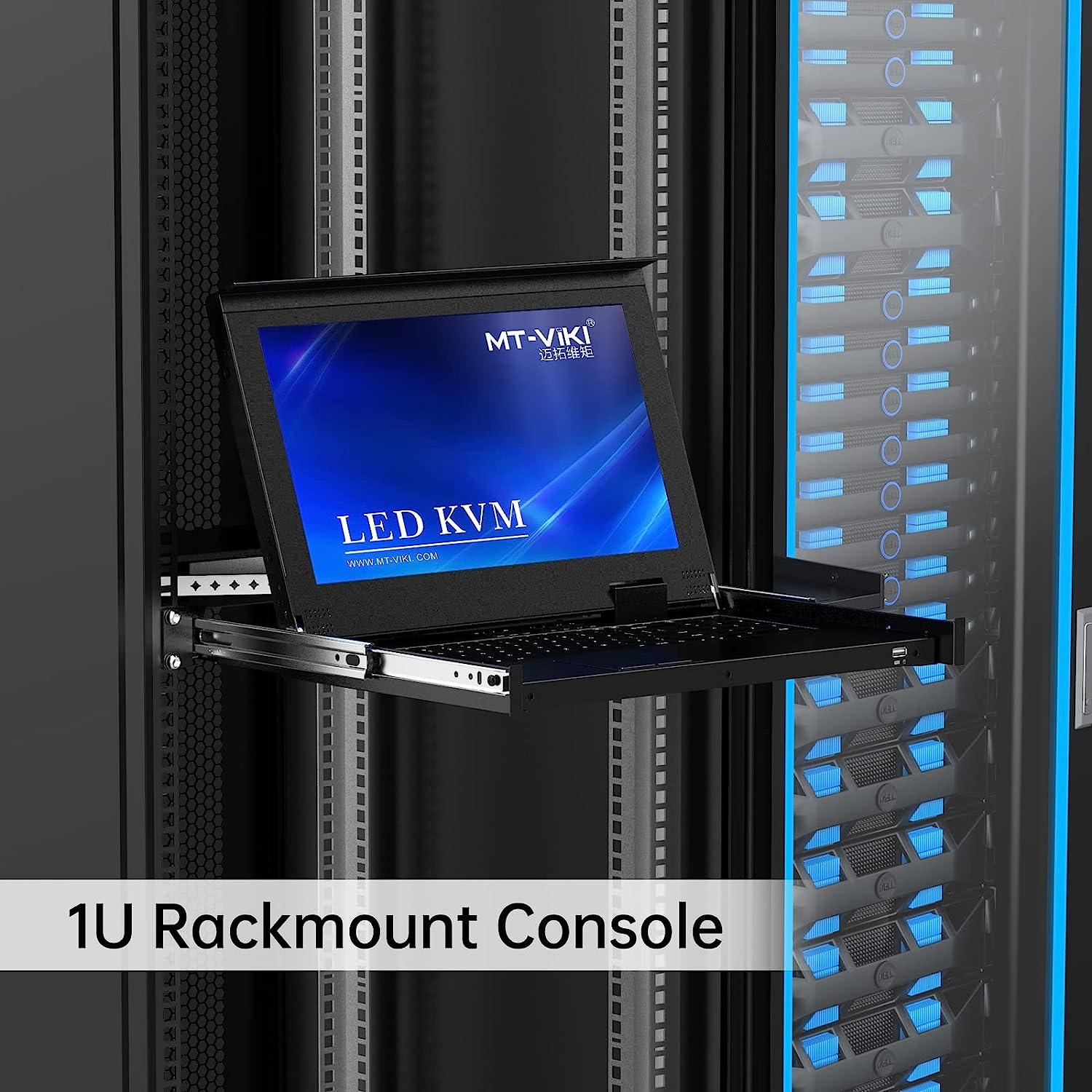 15.6" LCD KVM Console Switch VGA 8 Port, MT-VIKI 1U KVM Drawer + Cables（1568UL） - MT-VIKI