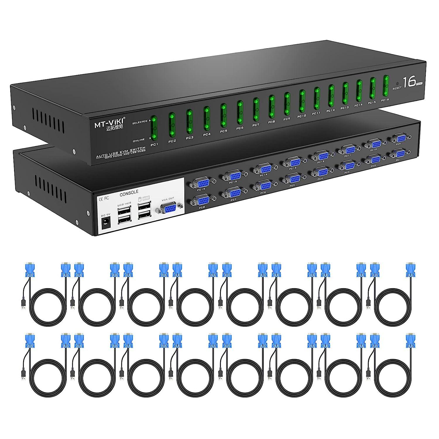 Industrial VGA KVM Switch Console 16 port + Cables, Hotkey/OSD/Daisy（1601VK） - MT-VIKI