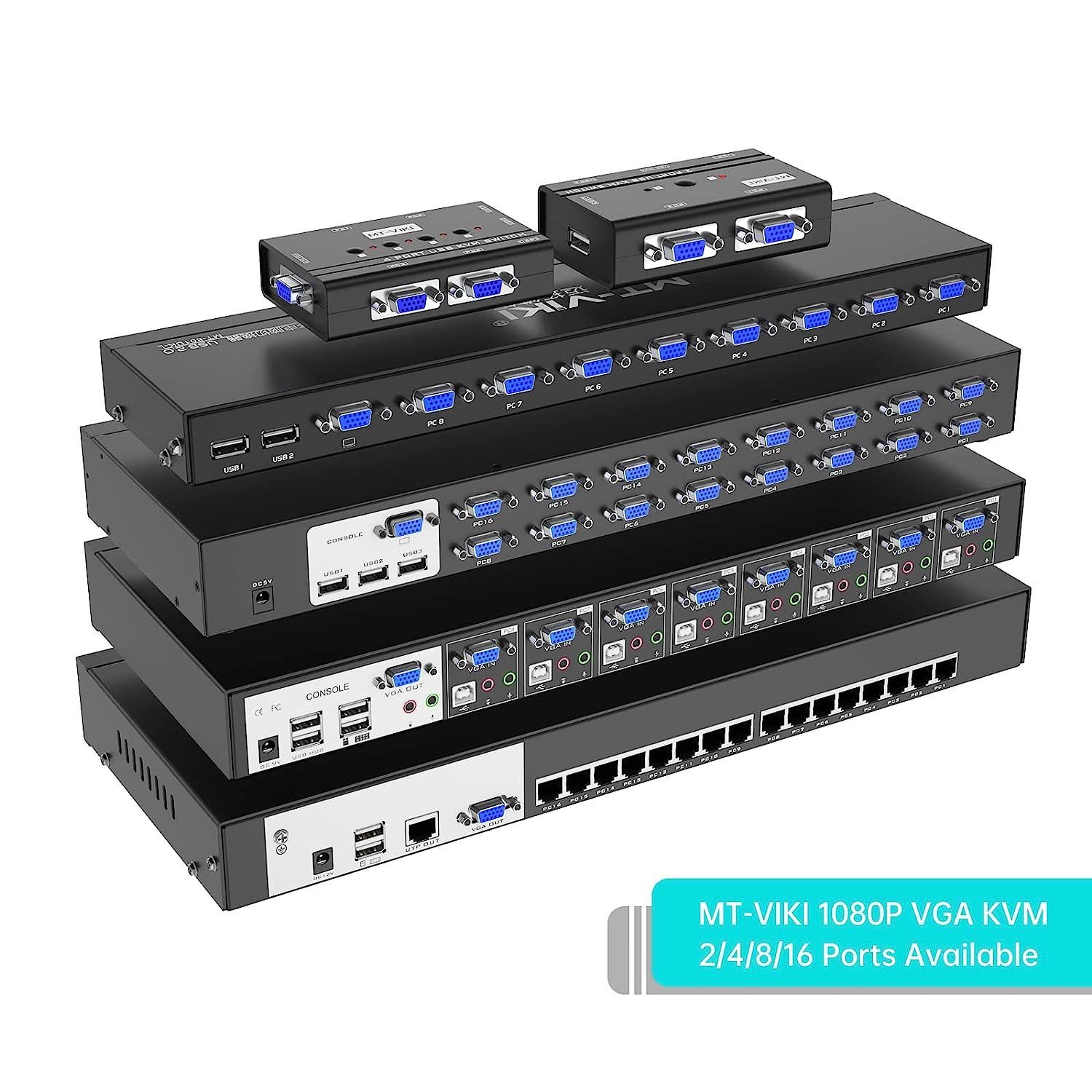 Industrial VGA KVM Switch Console 16 port + Cables, Hotkey/OSD/Daisy（1601VK） - MT-VIKI