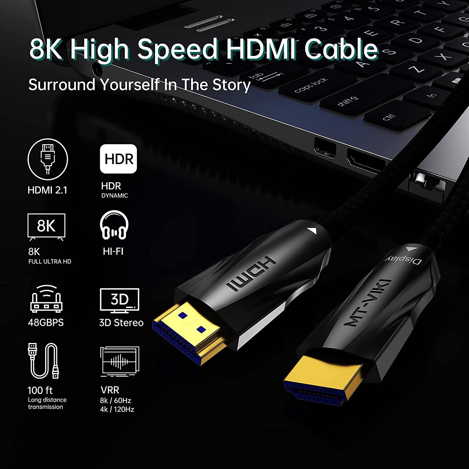 8K 60Hz Fiber HDMI Cable 15m/50ft, Industrial-Grade - MT-VIKI