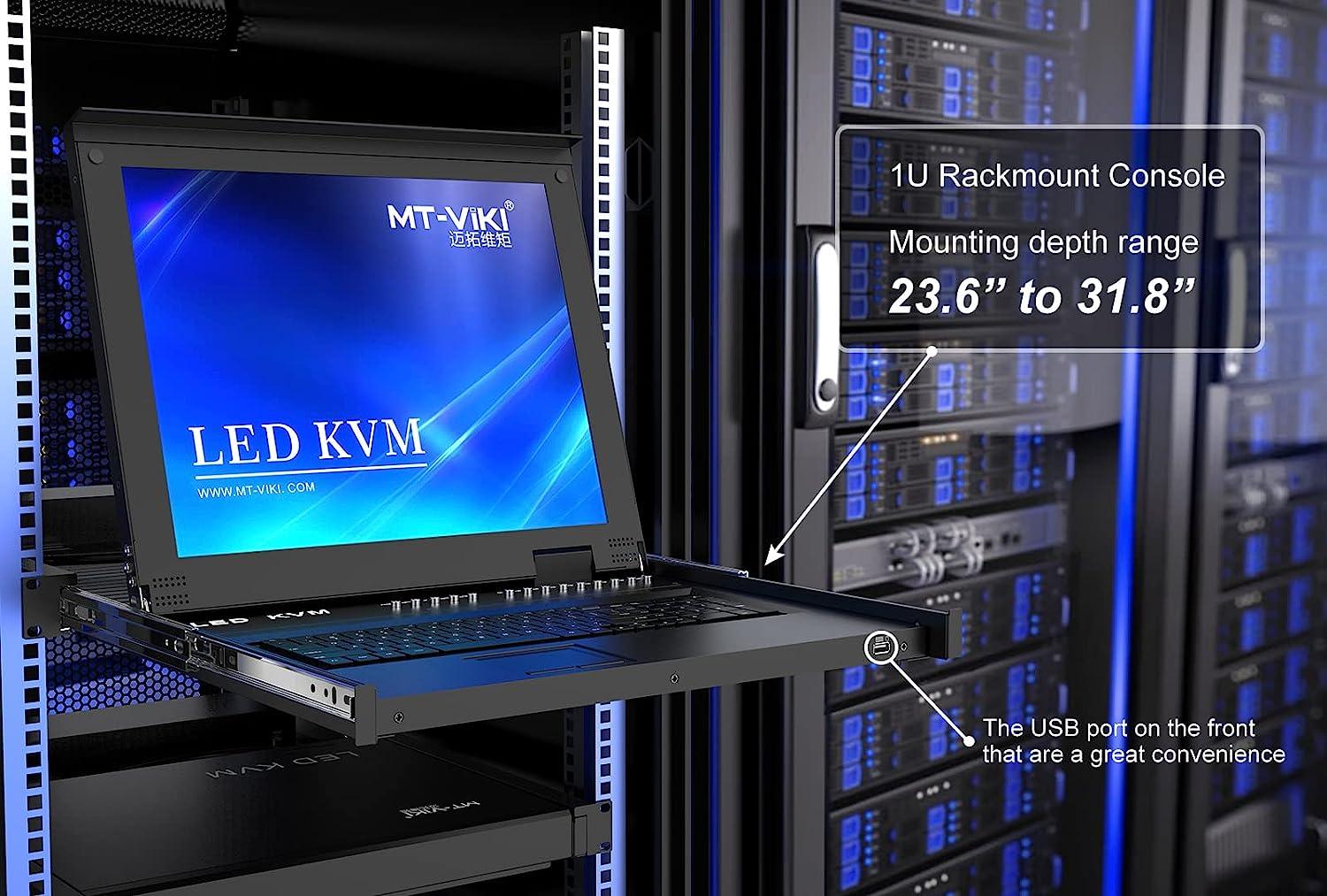 16 Port 17" LCD KVM Console Switch Drawer VGA + Cables For 1U Rack（1716UL） - MT-VIKI
