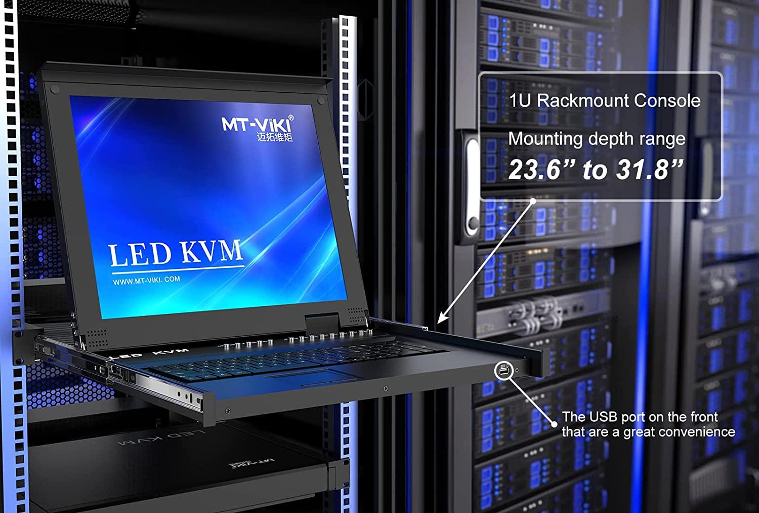 8 Port 17" IP LCD KVM Console Switch Drawer VGA + Cables For 1U Rack（1708UL-IP） - MT-VIKI