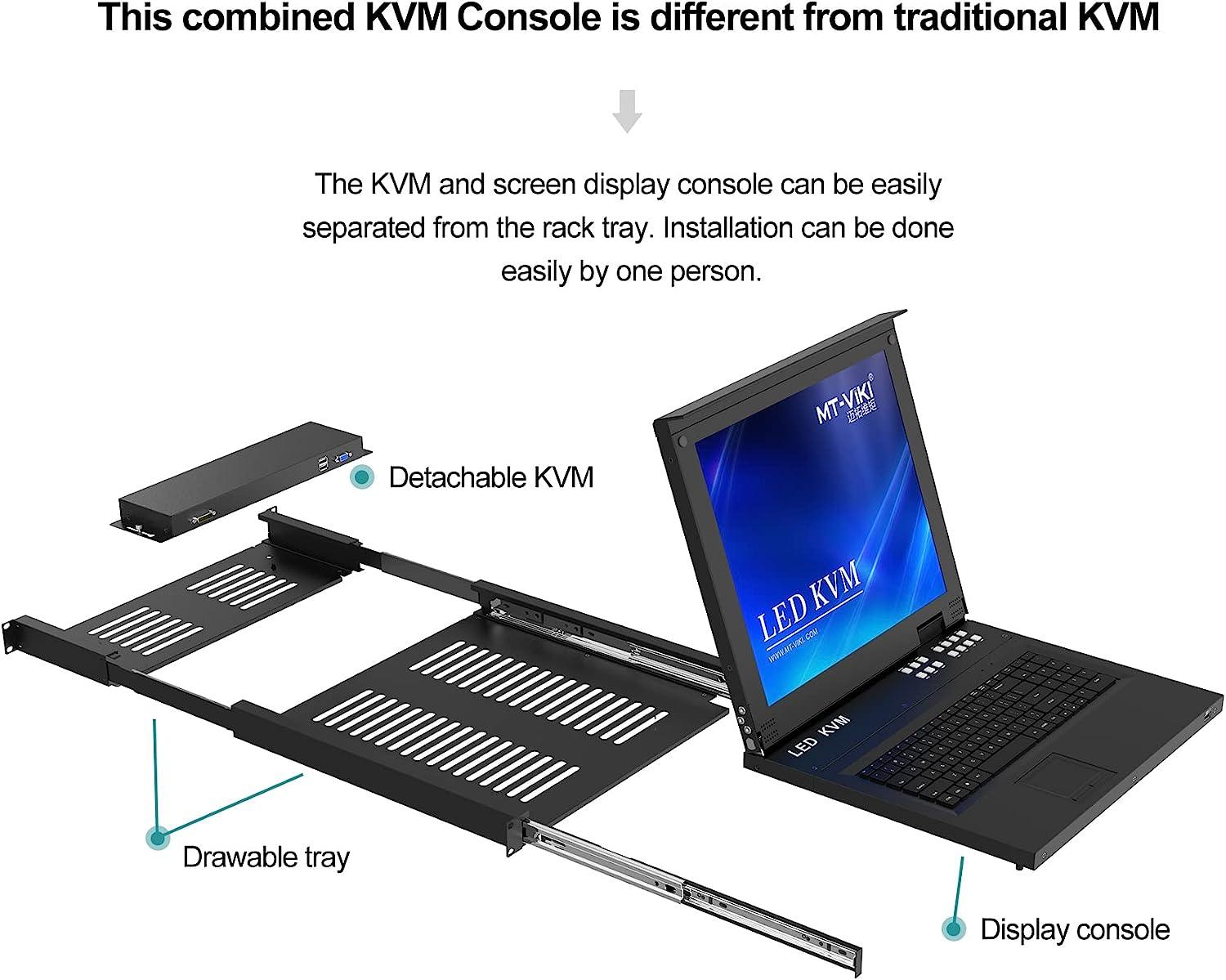 8 Port 17" LCD KVM Console Switch Drawer VGA + Cables For 1U Rack（1708UL） - MT-VIKI