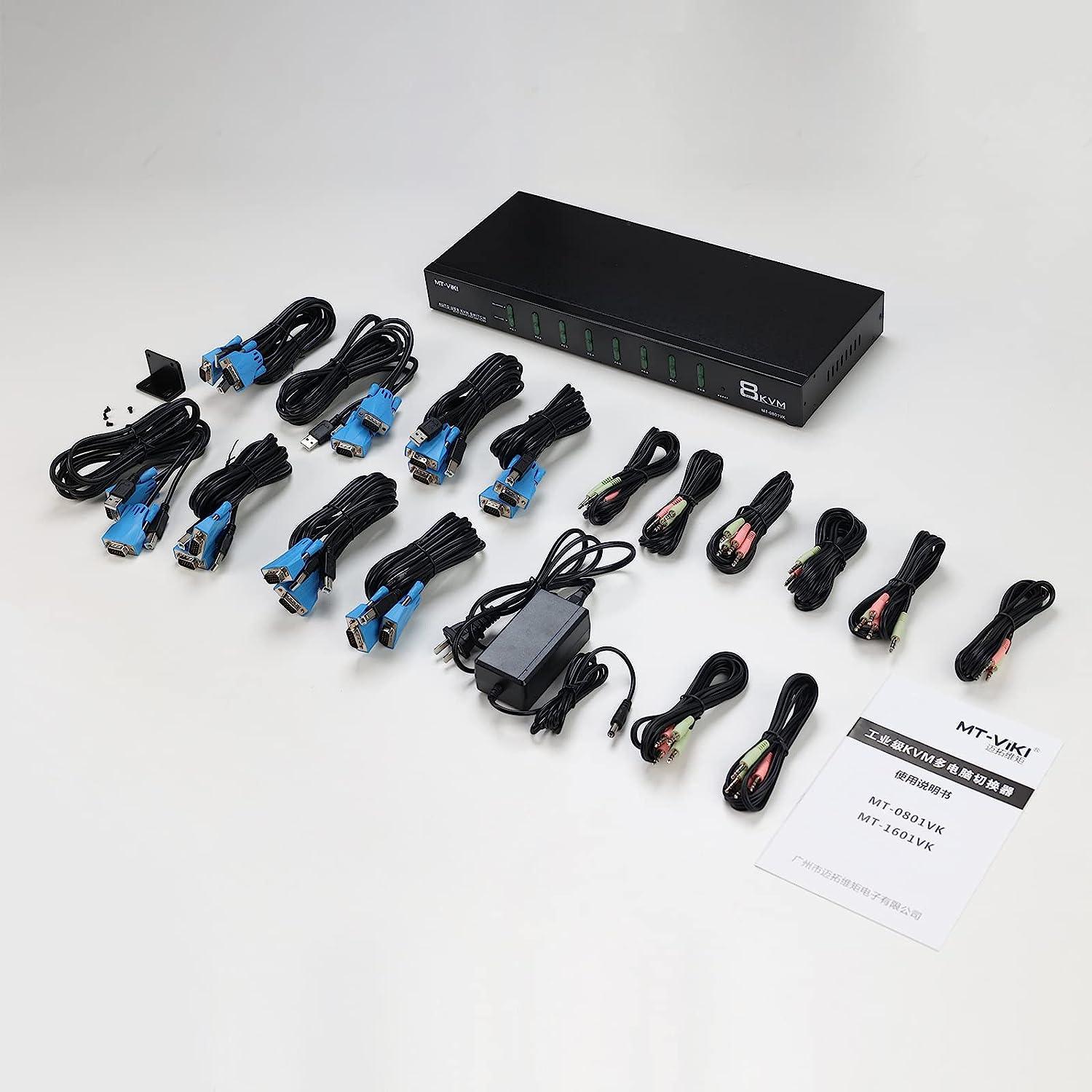 Industrial VGA KVM Switch Console 16 port + Cables, Hotkey/OSD/Daisy（1601VK） - MT-VIKI