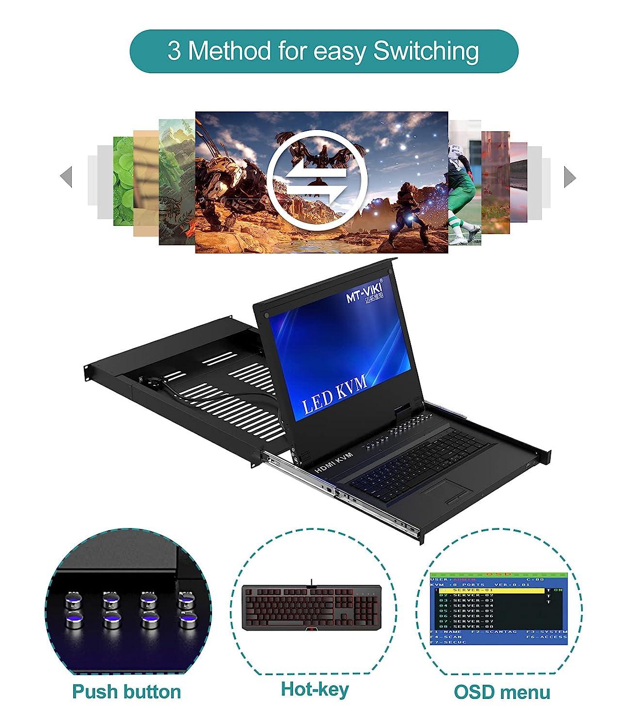 17" LCD KVM Console Switch Drawer 8 Port HDMI + Cables For 1U Rack（17308HL） - MT-VIKI