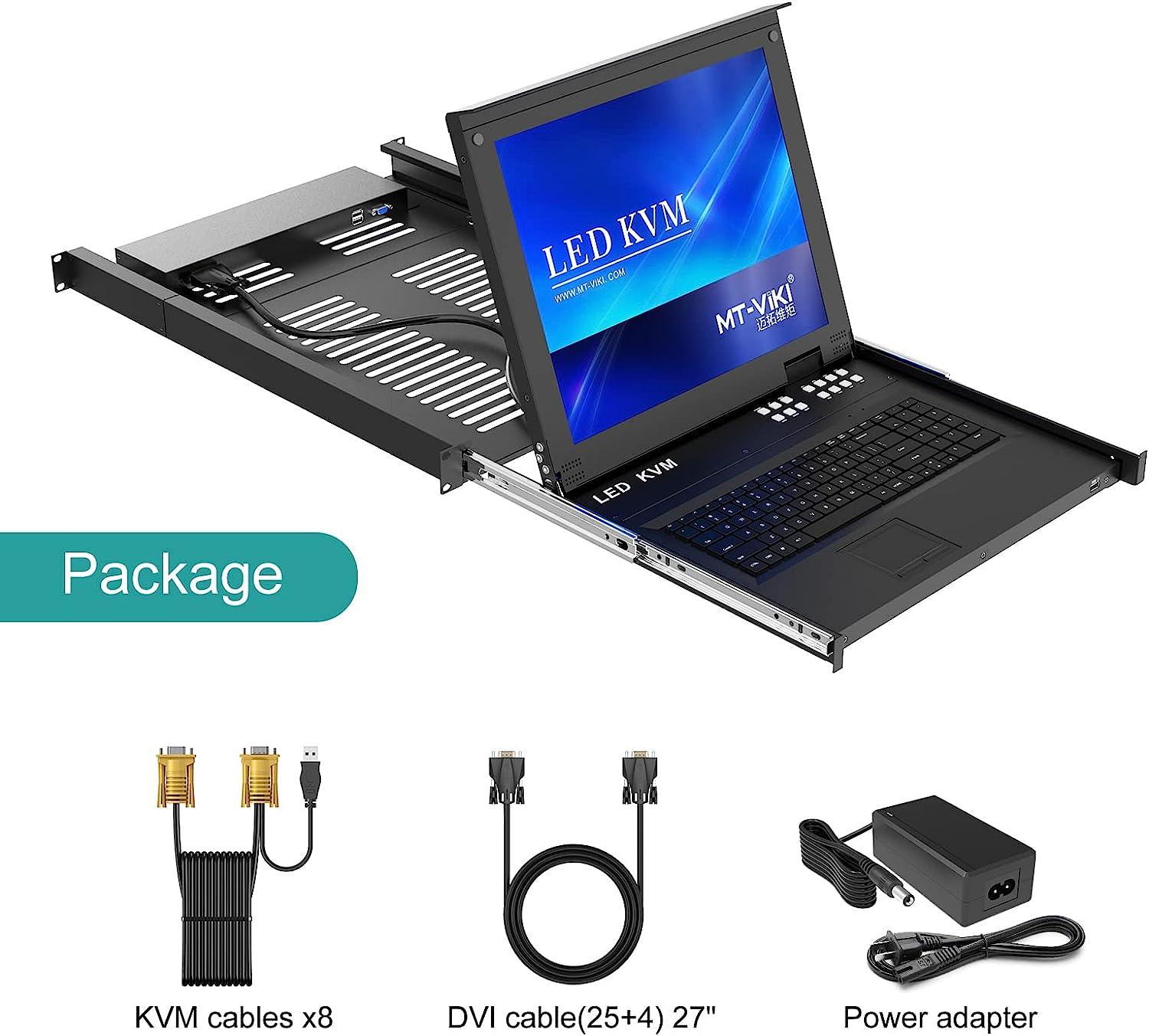 8 Port 17" LCD KVM Console Switch Drawer VGA + Cables For 1U Rack（1708UL） - MT-VIKI