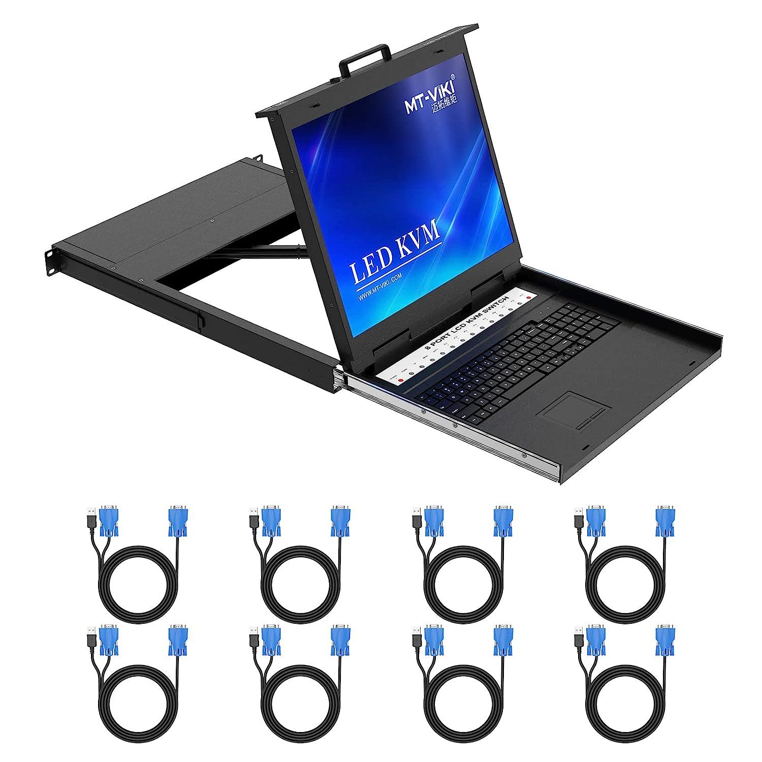 16 Port 19" LCD KVM Console Switch Drawer VGA + Cables For 1U Rack（1916UL） - MT-VIKI