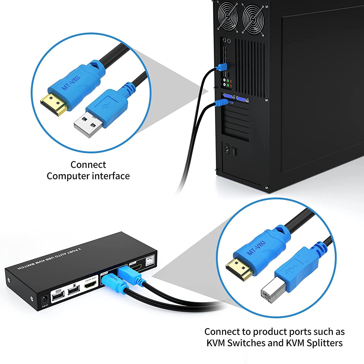 USB HDMI KVM Switch Cable 3m/10ft 2in1 - MT-VIKI