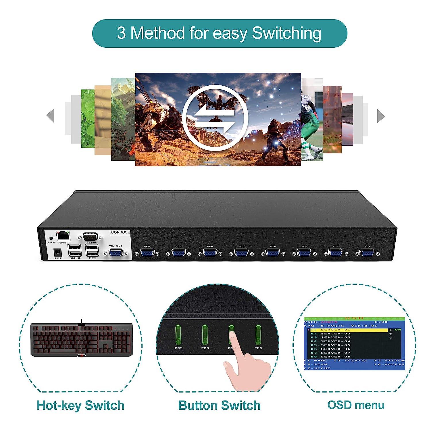 8 Port IP Access KVM Console Switch VGA + Cables, Support Web Control/OSD/hotkey（9108UP） - MT-VIKI