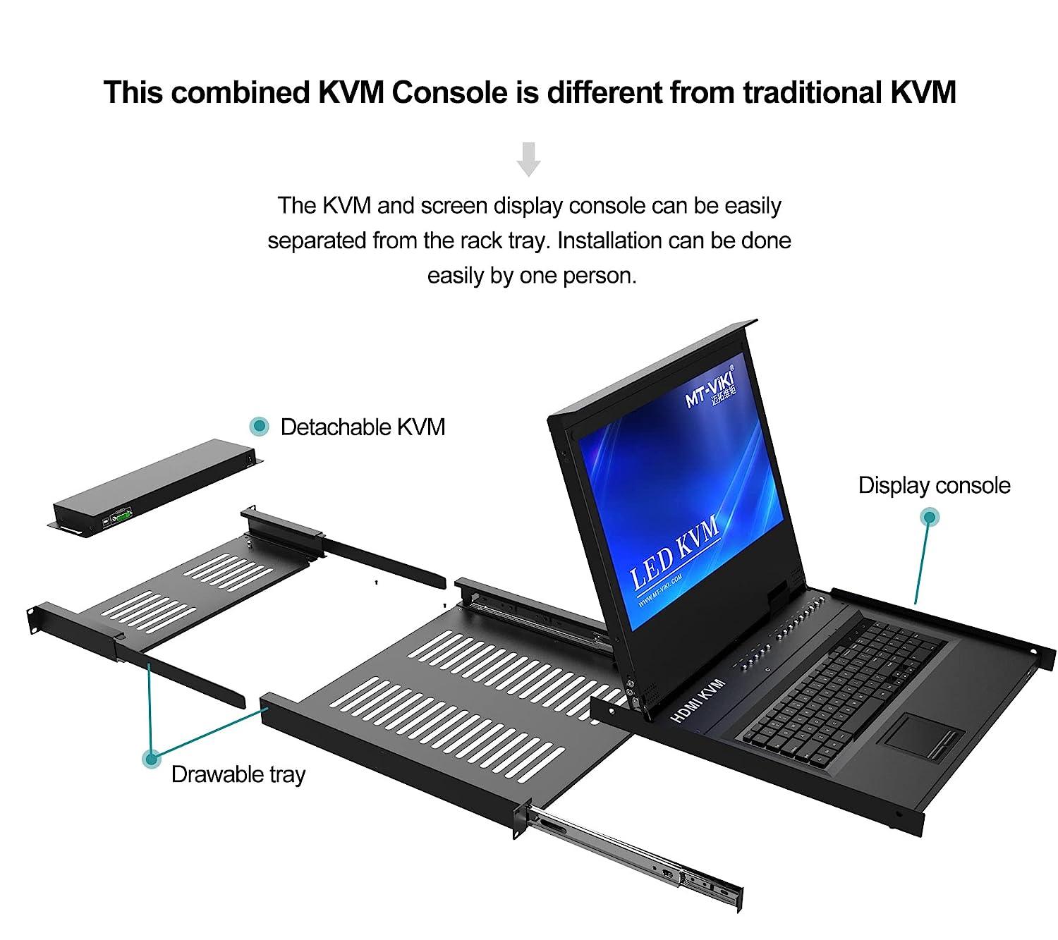 17" LCD KVM Console Switch Drawer 8 Port HDMI + Cables For 1U Rack（17308HL） - MT-VIKI