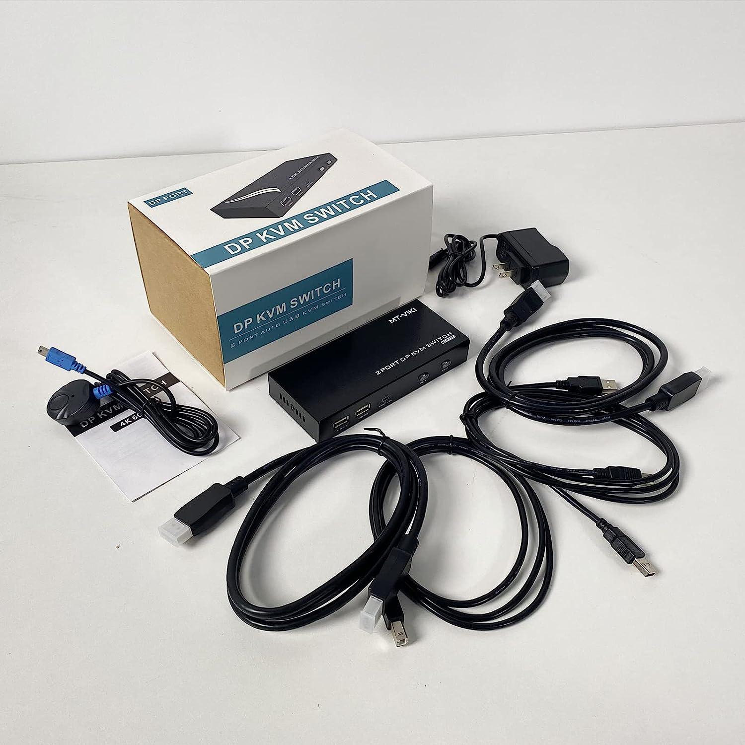 2 Port DP Displayport KVM Switch 4K@60Hz + Cables（PK201） - MT-VIKI