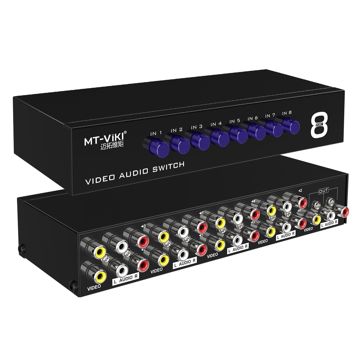 8 Way AV RCA Switch, 8 in 1 Out Composite Video L/R Audio Switcher Selector Box（831AV） - MT-VIKI