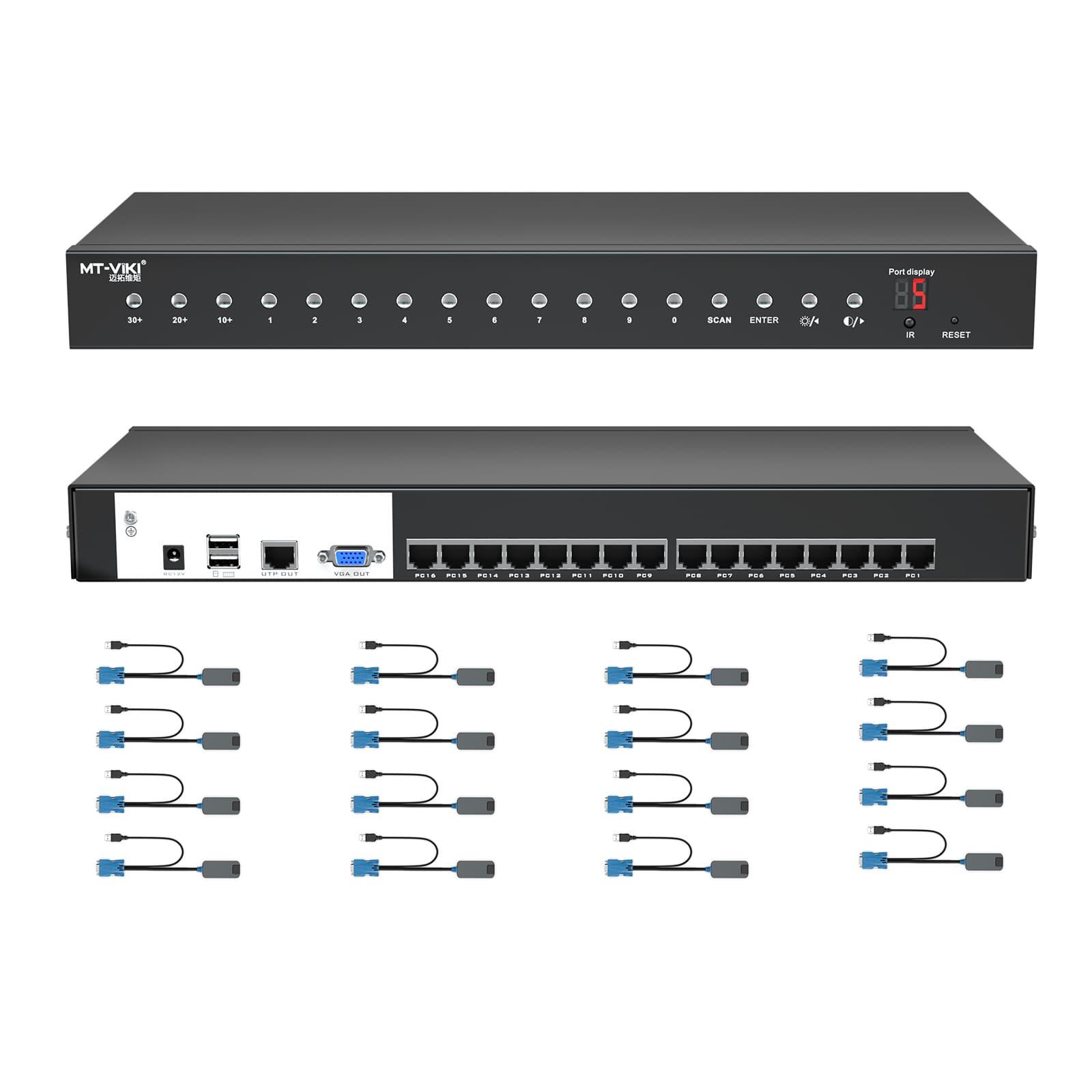 16 port USB VGA KVM Switch over Cat6 + USB VGA to RJ45 Adapter（9116MS） - MT-VIKI