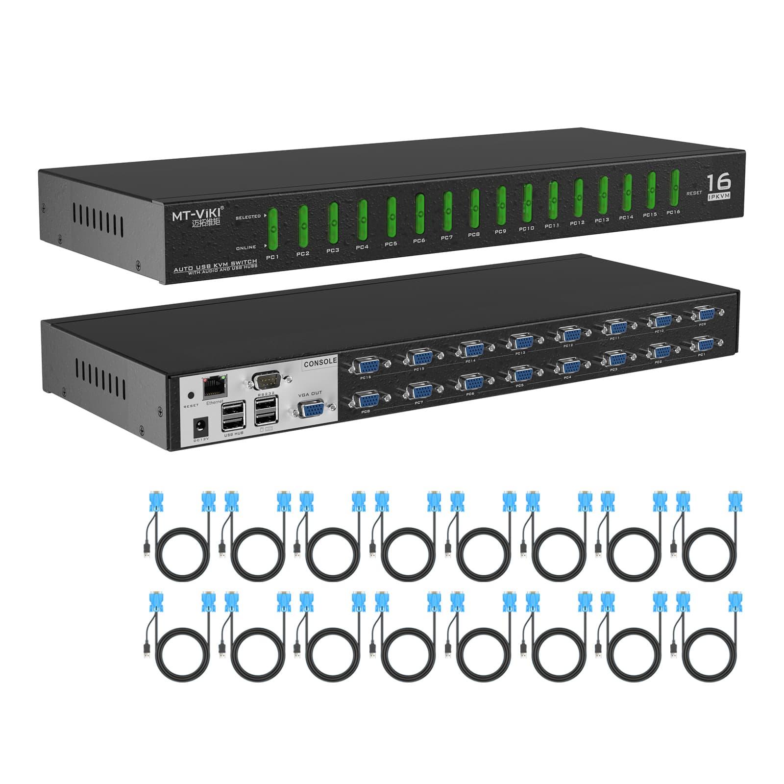 16 Port IP Access KVM Console Switch VGA + Cables, Web/OSD/hotkey（9116UP） - MT-VIKI