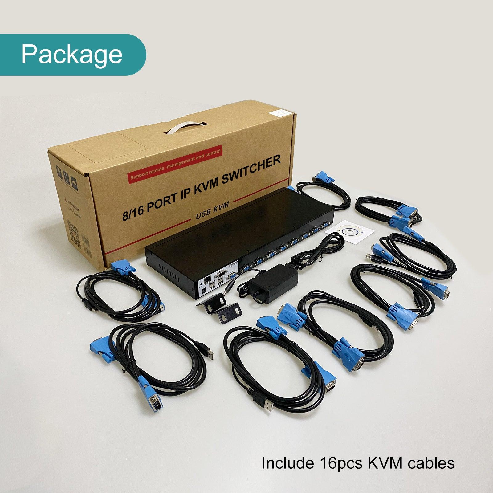 16 Port IP Access KVM Console Switch VGA + Cables, Web/OSD/hotkey（9116UP） - MT-VIKI