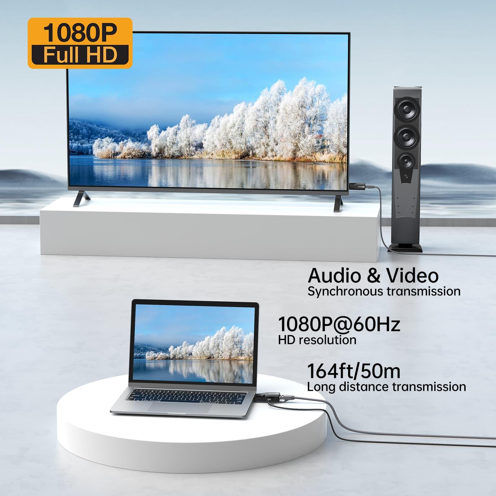 1080p@60Hz HDMI Extender Over Single Cat6/Cat 7 Cable Full HD Transmit Up to 164 Ft(50m)（ED01S） - MT-VIKI
