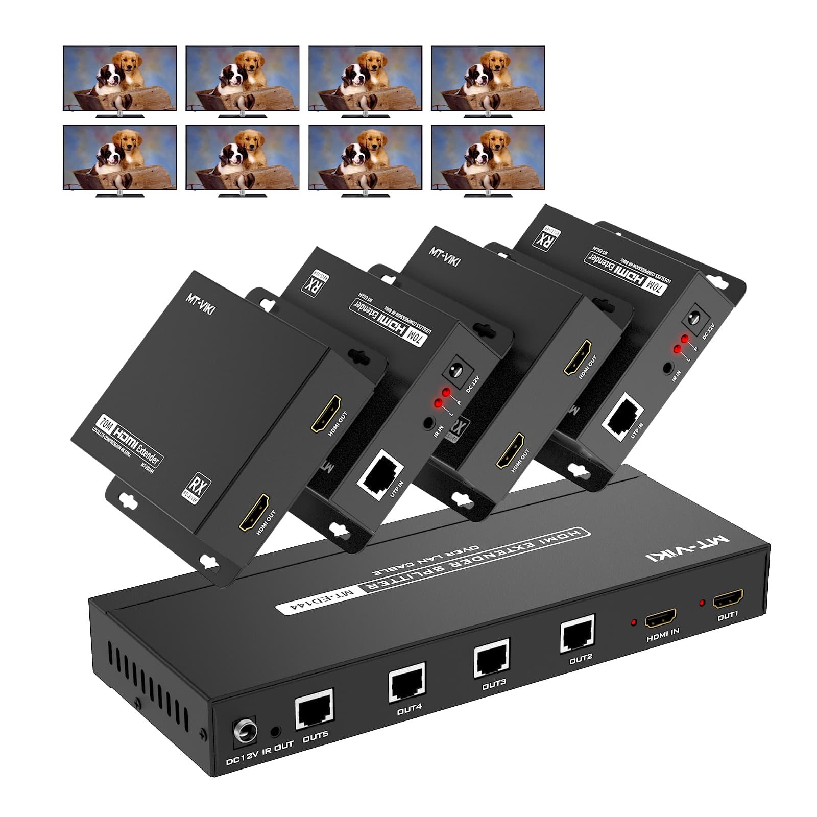 4K@60Hz 70m HDMI Extender and Splitter with IR Passback, and 1-to-4 Distribution（ED144） - MT-VIKI