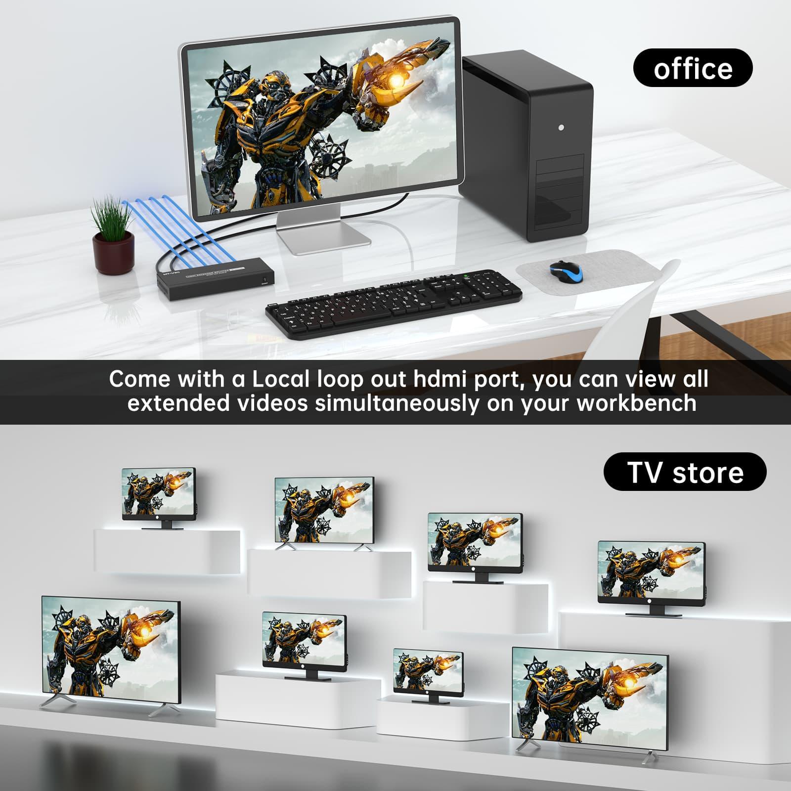 4K@60Hz 70m HDMI Extender and Splitter with IR Passback, and 1-to-4 Distribution（ED144） - MT-VIKI