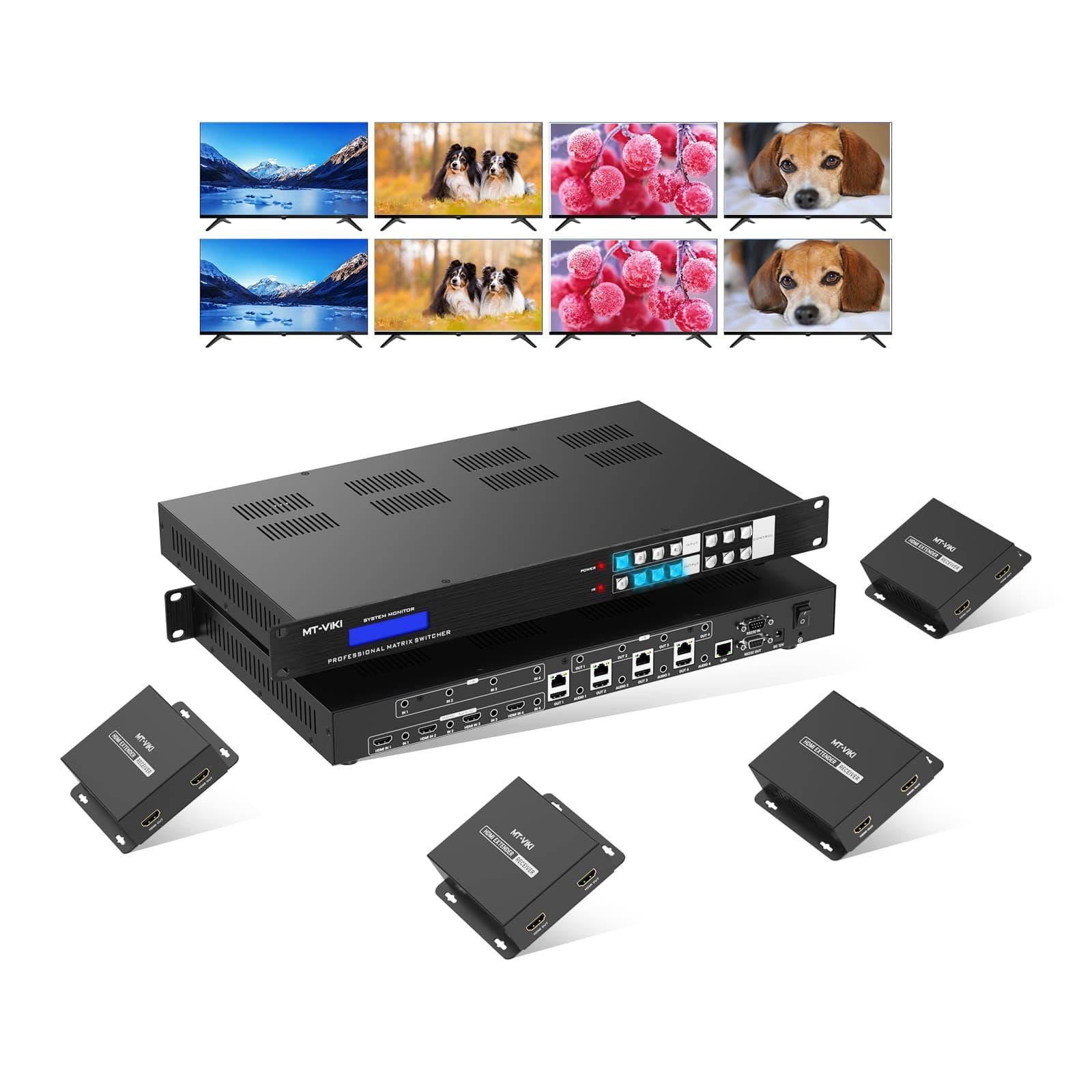 4K@60Hz 4x8 HDMI Matrix Switcher 70m RJ45 ，1U（ED404H） - MT-VIKI