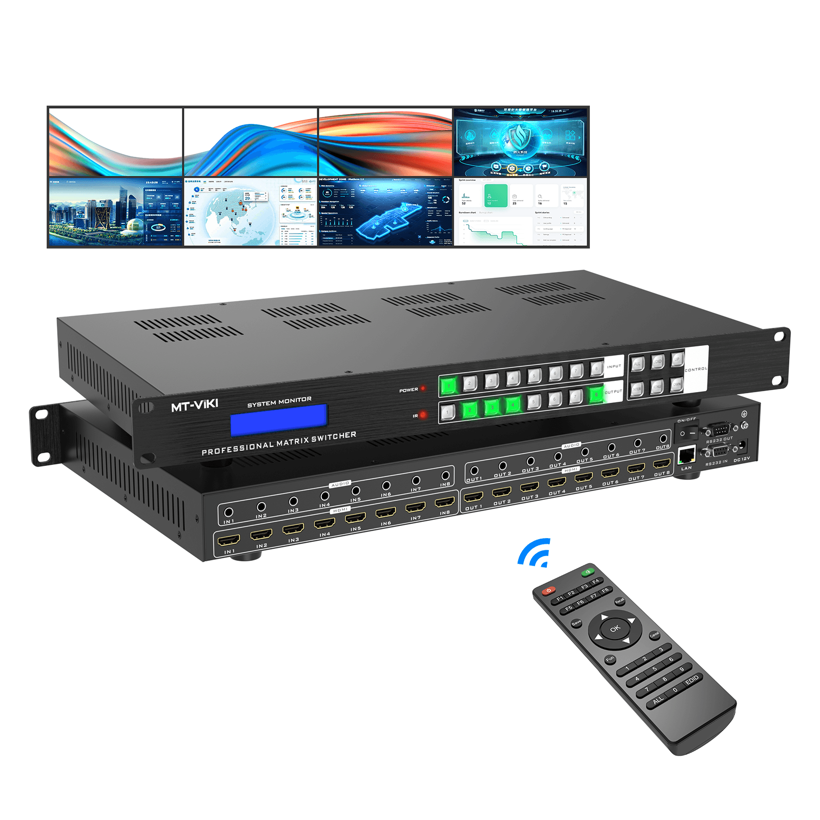 4K@60Hz Video Wall Controller 4x2 Seamless 8x8 HDMI Matrix Switcher（H2M88H） - MT-VIKI