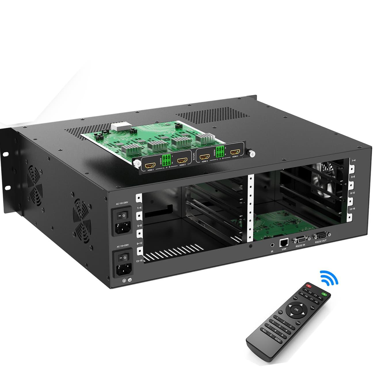 Slot-in Hybrid Matrix Switcher 16x16 4K60hz Seamless with Splicing Mode 3.5U（HC1616） - MT-VIKI