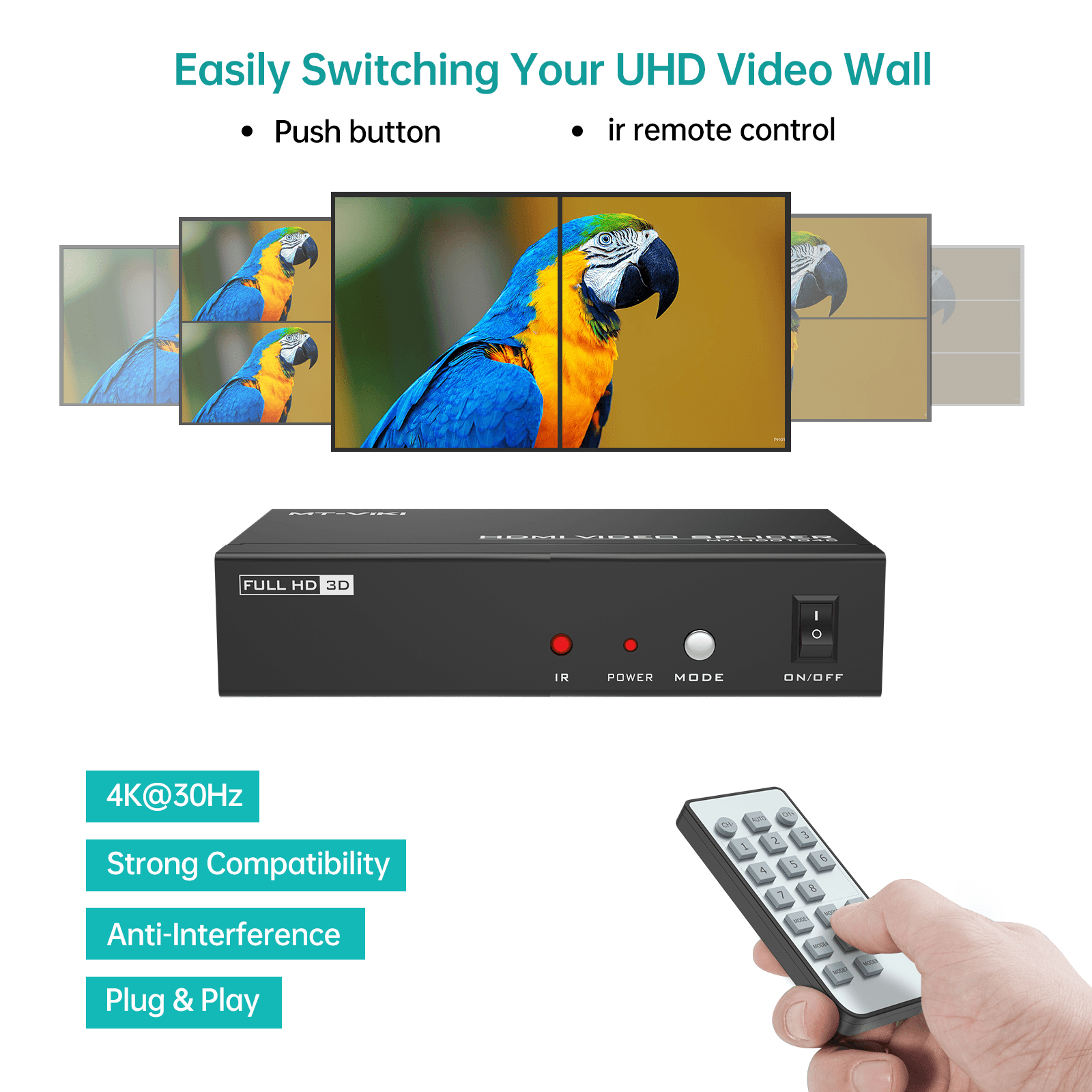 4K Video Wall Controller 2x2, Support 4K 30Hz HDMI Output and Input for 4 TV Splicing Display（HD0104C） - MT-VIKI