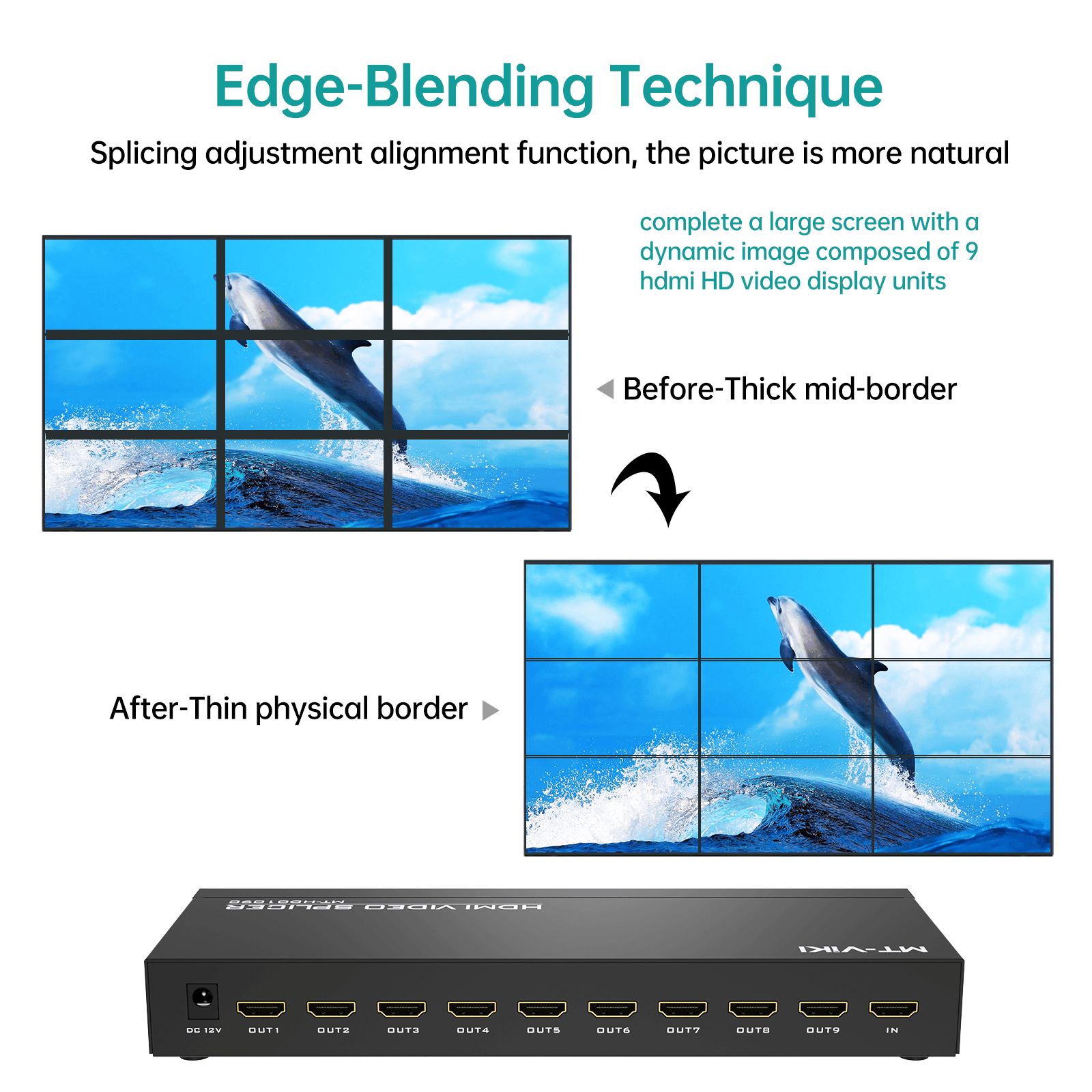 Video Wall Controller 3x3, HDMI Video Wall Support UHD 4K for 9 TV Splicing Display（HD0109C） - MT-VIKI