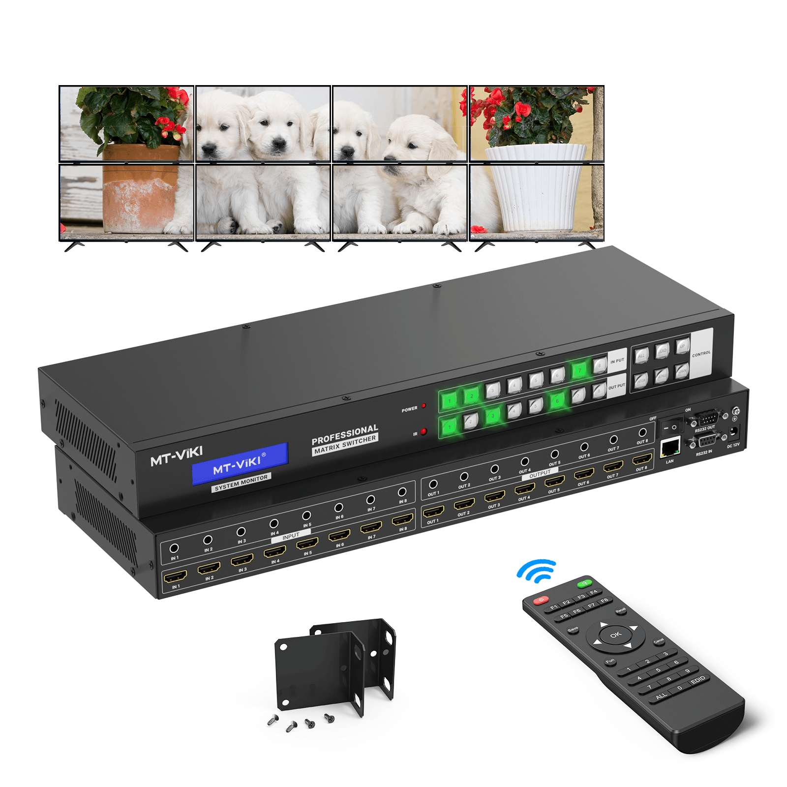 4K Seamless HDMI Matrix Switch 8X8 with Web GUI & 3.5mm Audio Stereo（HD88LH） - MT-VIKI