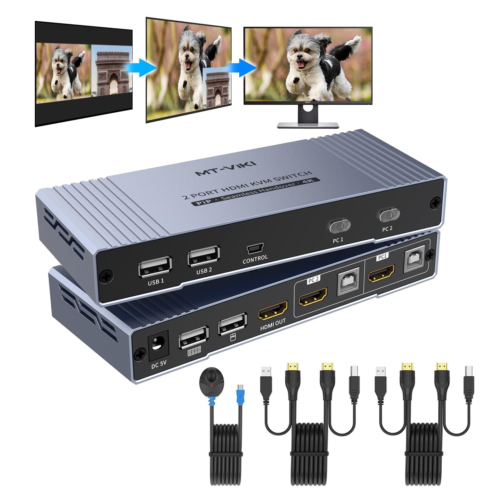 Seamless 2-Port HDMI KVM Switch with PIP, Hotkey Switching, and 4K@30Hz（HK201W） - MT-VIKI