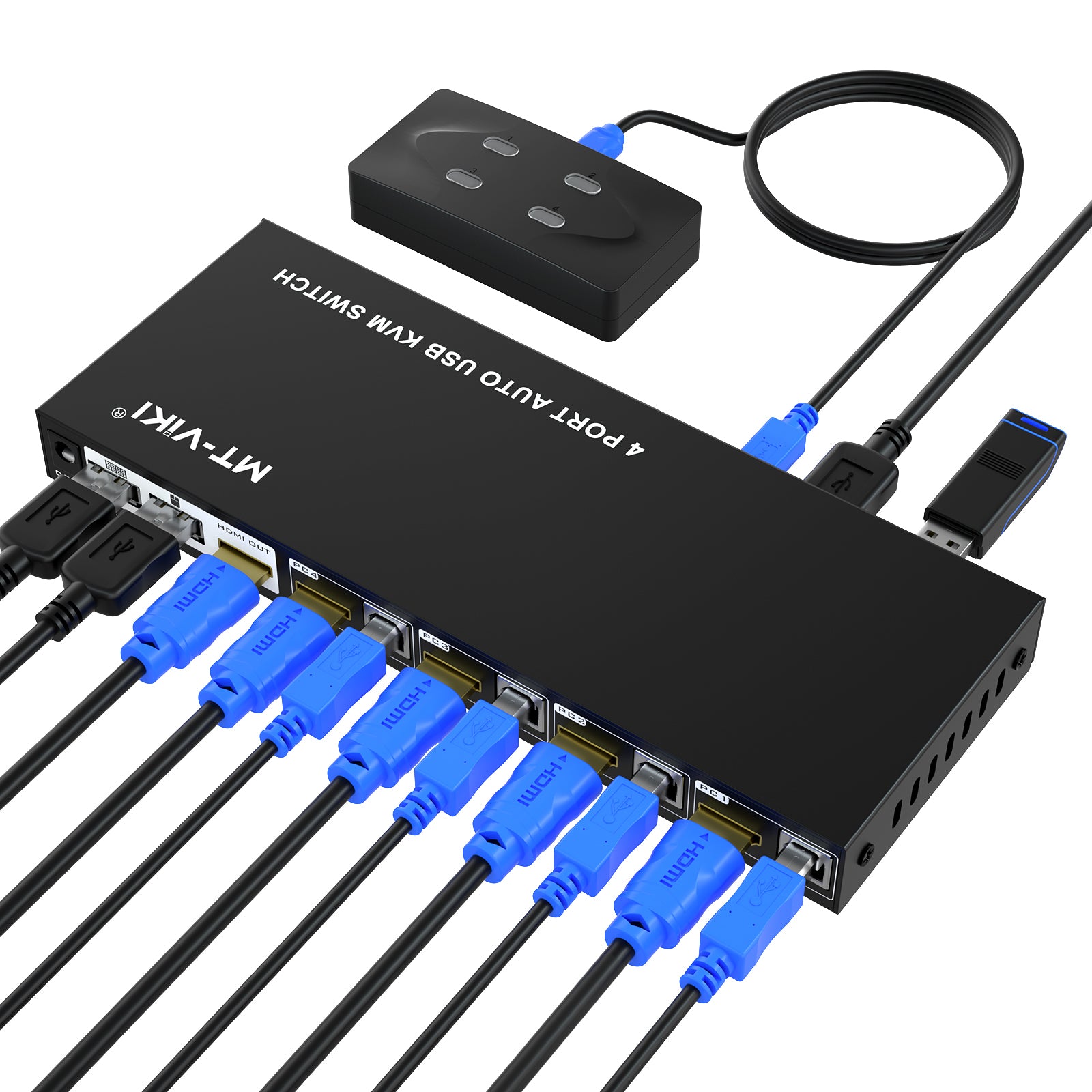 4K@60Hz 対応 4ポート KVMスイッチ（HDMI+USB同梱・ホットキー対応）